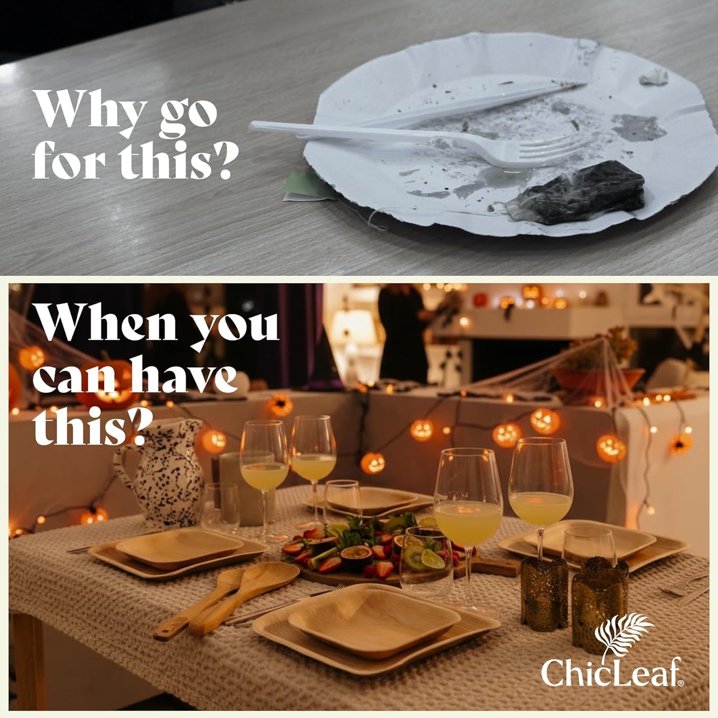 Chic Leaf Palm Leaf Disposable Bamboo Plates - Party Plates for Weddings & Event Appetizers - Biodegradable & Compostable - Party Supplies (9", 20 Pack)