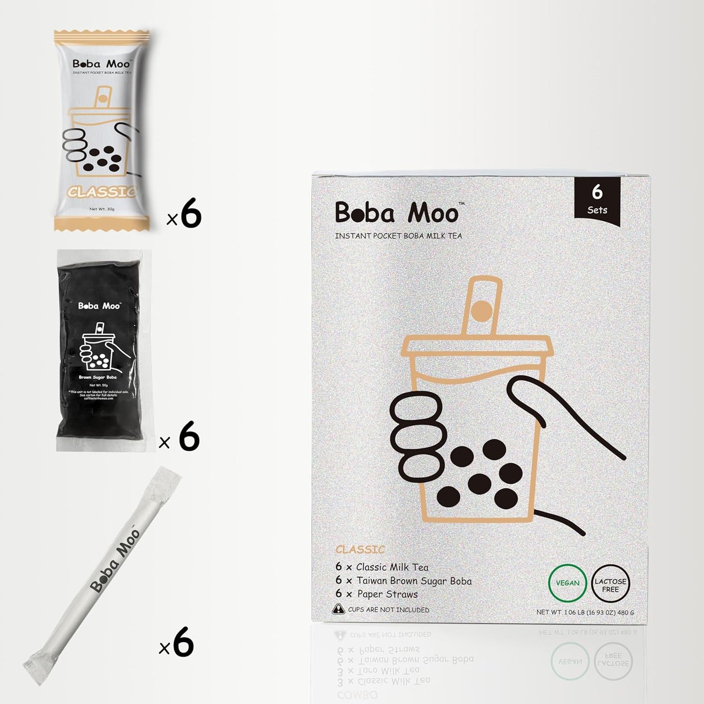 Boba Moo Premium Boba Tea Kit With Classic Milk Tea Flavor - Only 10,000 Kits Yearly, Small Batch Bubble Tea Kit With Exceptional Taste & Chewiness, Vegan, Lactose-Free, 6 Servings