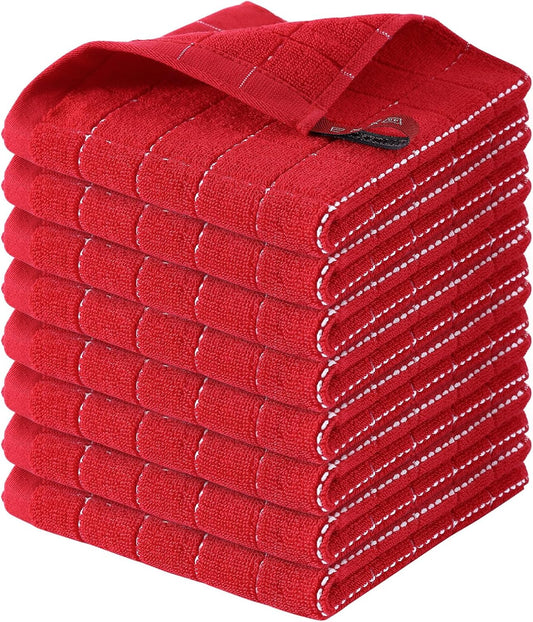 Homaxy 100% Cotton Terry Kitchen Dish Cloths, Ultra Soft and Absorbent Dish Towels for Kitchen, Suitable for Drying and Washing Dishes, 8 Pack, 12 x 12 Inches, Red