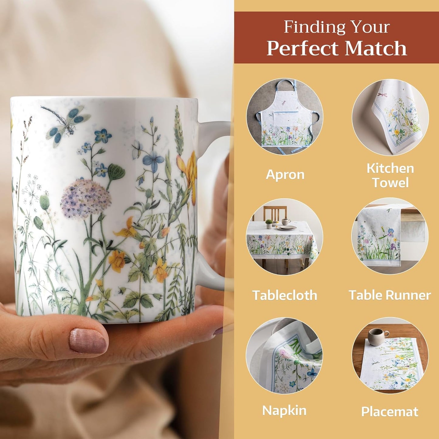 Maison d' Hermine Coffee Mug with Handles Fine Bone China Mugs Pack of One Tea Cups for Hot Beverages Cappuccino Latte Home Restaurant Office Perfect for Gift (Fleurs De Mai - Floral, 12 Ounce)