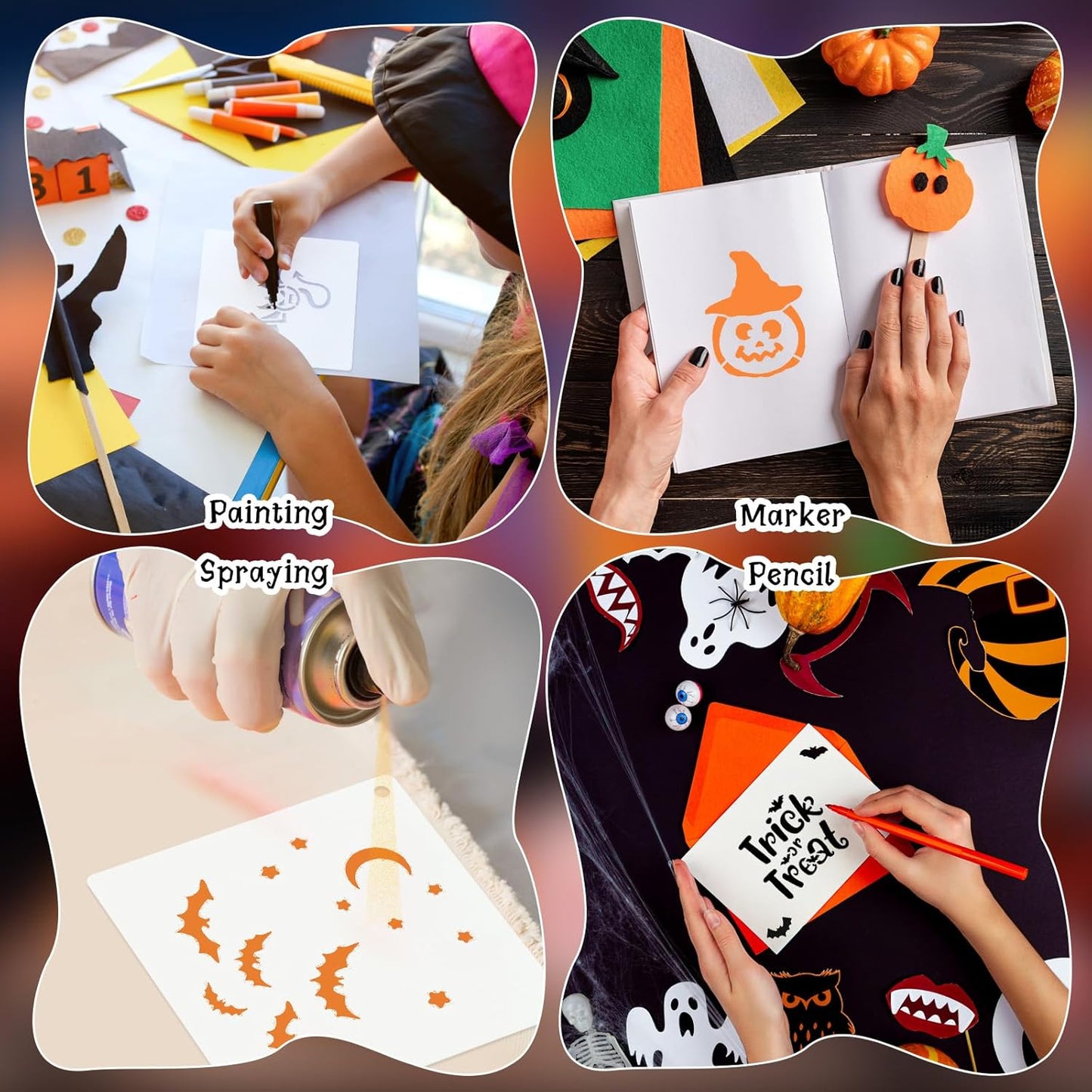 100 Pcs Stencils for Painting on Wood Reusable Stencil Crafts Drawing Templates Holiday Wall Paper for DIY Scrapbook Home 2 x 2 Inch(Ghost)