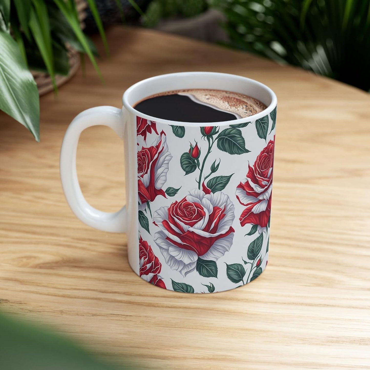11 OZ Novelty Coffee Mugs - Christmas Gift (Red Rose Theme)