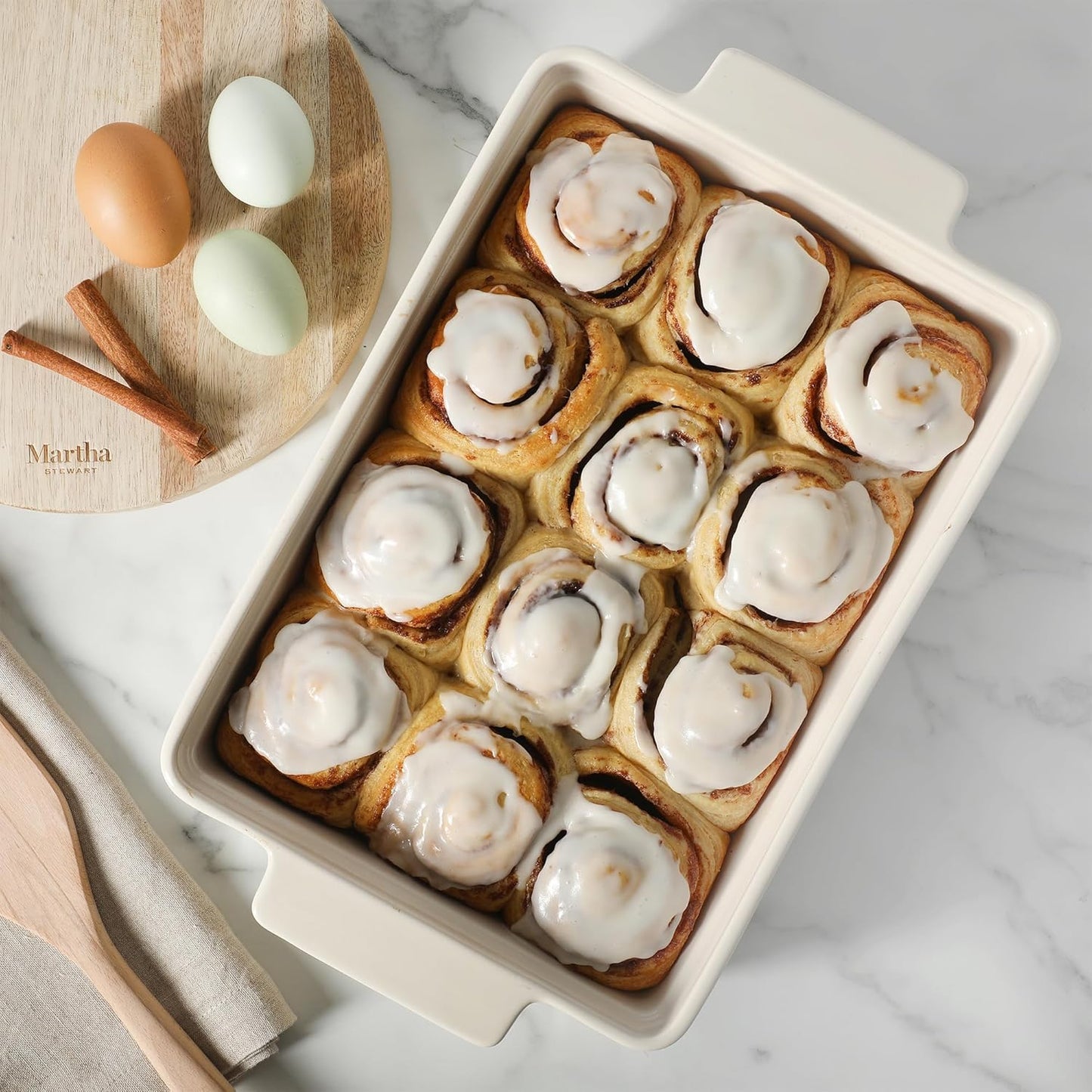 Martha Stewart Broadbrook Ceramic Bakeware, 13x9 Inch Rectangular Baking Dish with Handles, Cream Glazed Stoneware for Casseroles, Lasagna, Roasts & Desserts, Oven & Dishwasher Safe