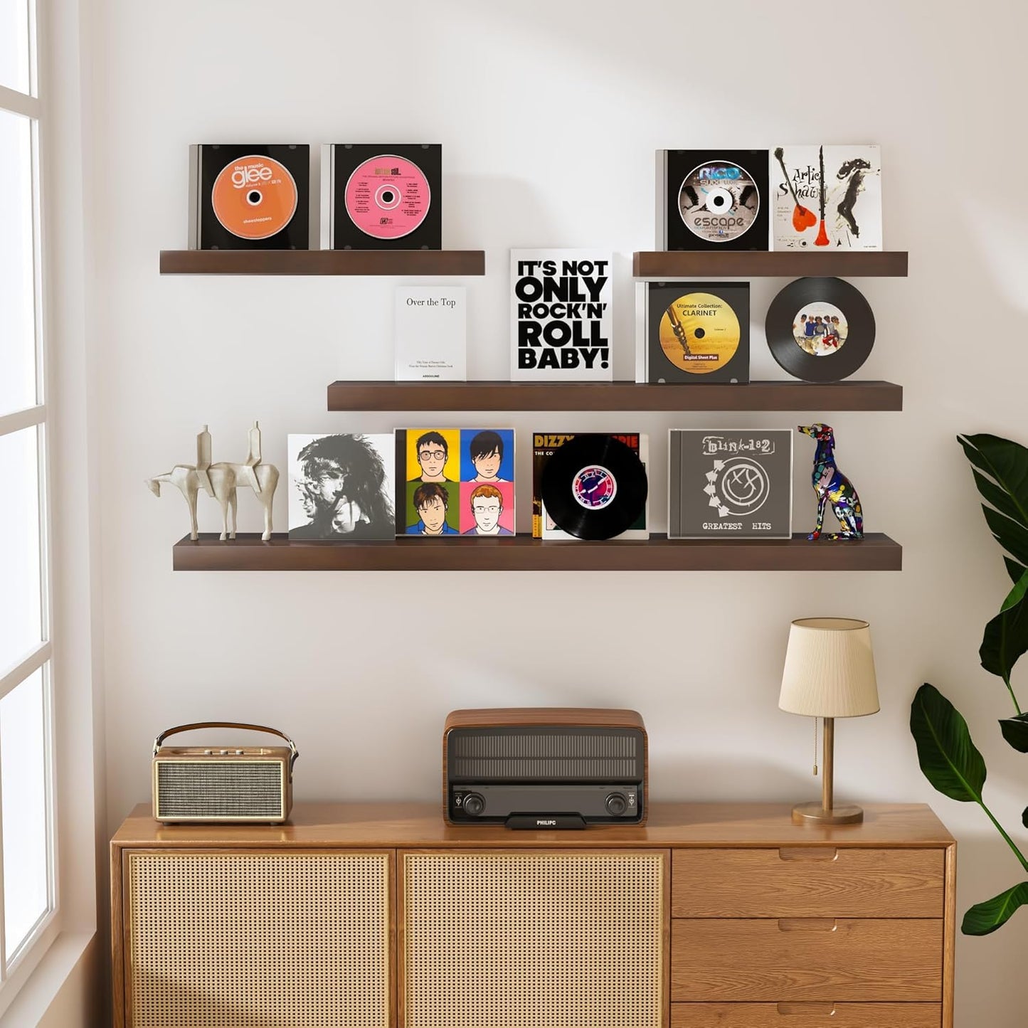 Vivelove Solid Wood Rustic Floating Shelves 36 Inch Long, 8 inch Deep Floating Wall Shelves for Living Room Kitchen Bedroom Bathroom Office, Farmhouse Home Decor, 1 Pack, Dark Walnut, Pine Wood