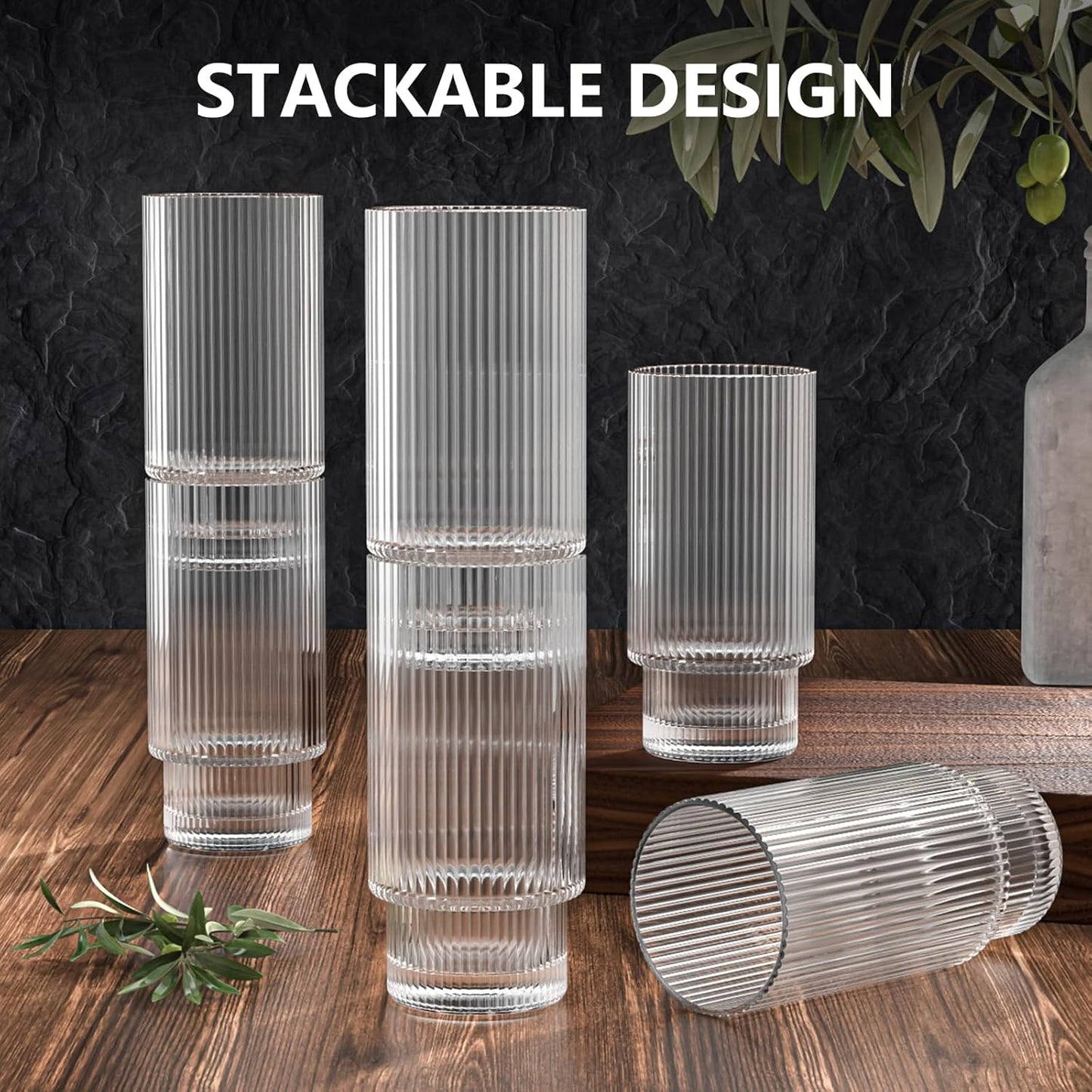 16 OZ Glass Cup with Lid and Straw, Vintage Ribbed Glassware for Whiskey Cocktail Beer, Iced Coffee Cups with Lid, Glass Tumbler with Straw and Lid (1 PACK)
