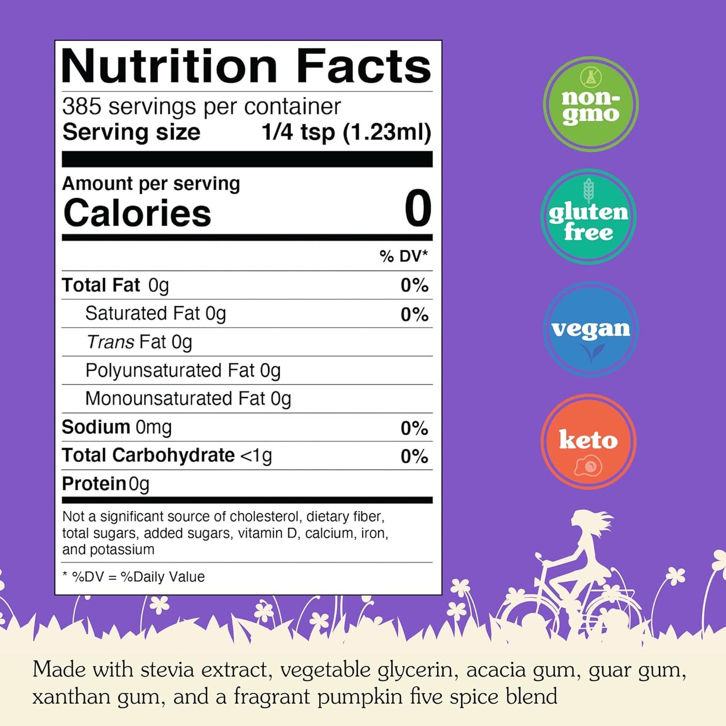 NuNaturals Stevia Syrup, Sugar-Free Sweetener, Plant-Based Sugar Substitute, Zero Calorie, Pumpkin Spice, 16 oz