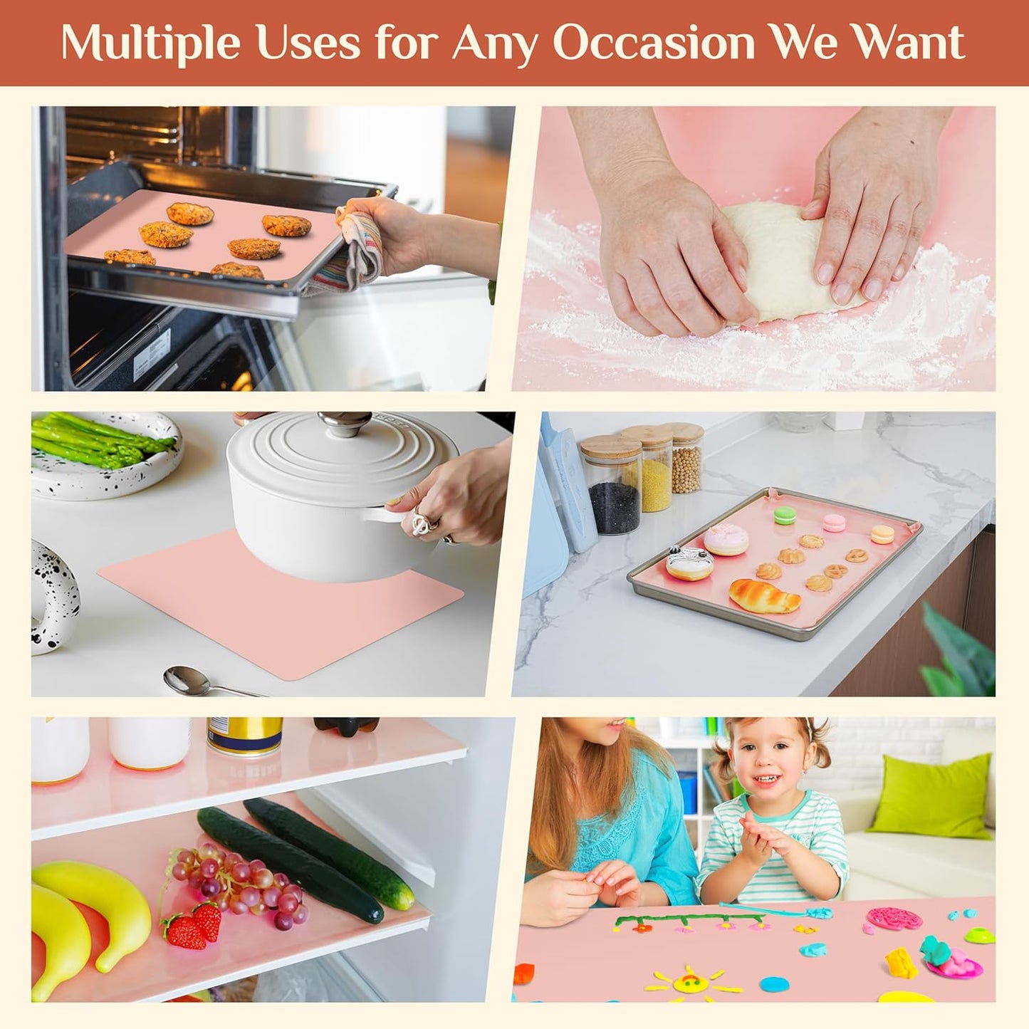 Silicone Baking Mat, 12 IN x 6 FT Free Cutting Baking Sheet, Non-Stick Reusable Dough & Pastry Mat, Non-Slip Silicone Mat Roll for Air Fryer Liner, Freeze Dryer, Oven Baking Pan, Kitchen Counter