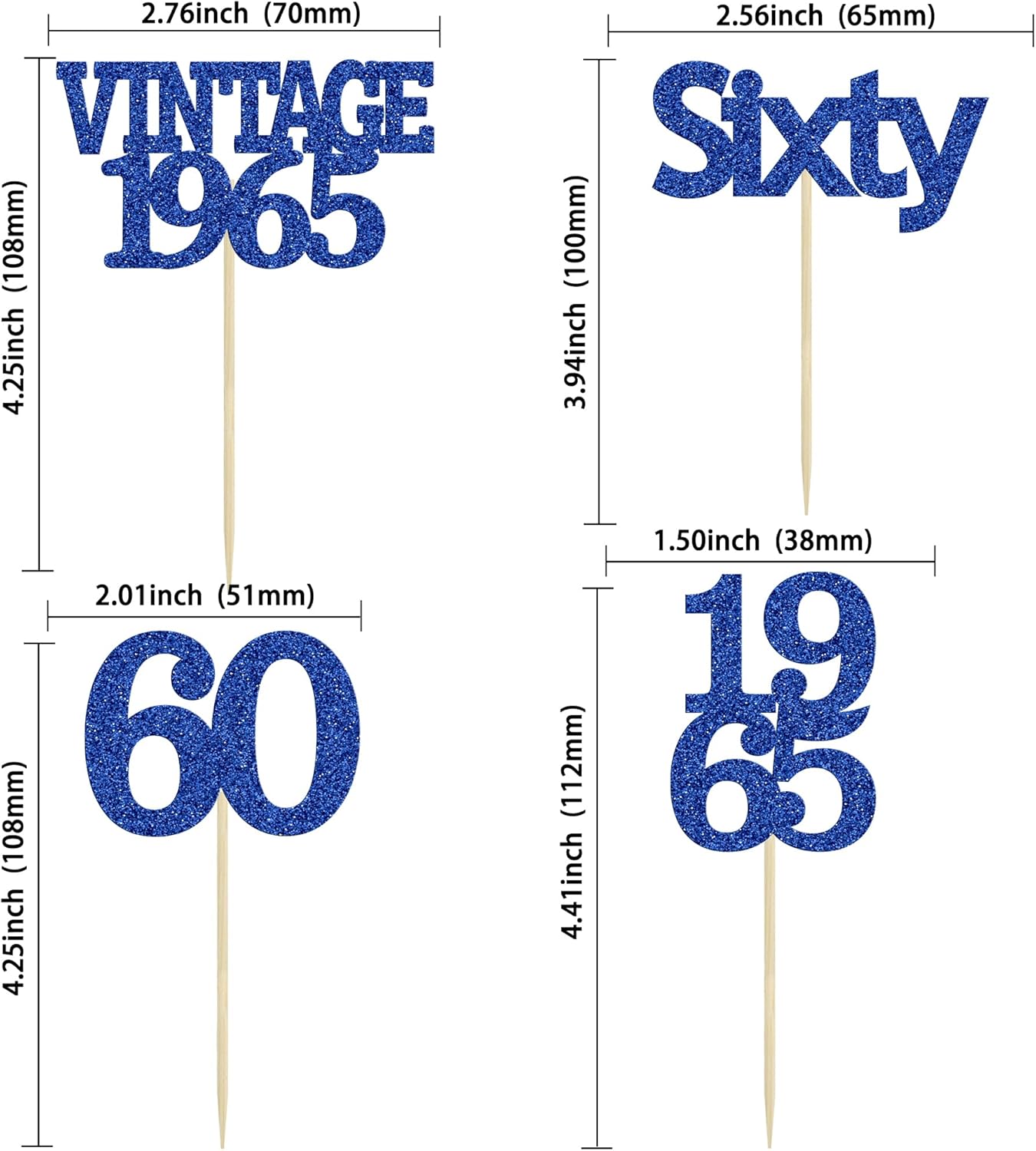 Gyufise 24Pcs Vintage 1965 Cupcake Toppers Cheers to 60 Fabulous Sixty Cupcake Picks Decorations for 60th Birthday Wedding Anniversary Party Cake Decorations Supplies Deep Blue