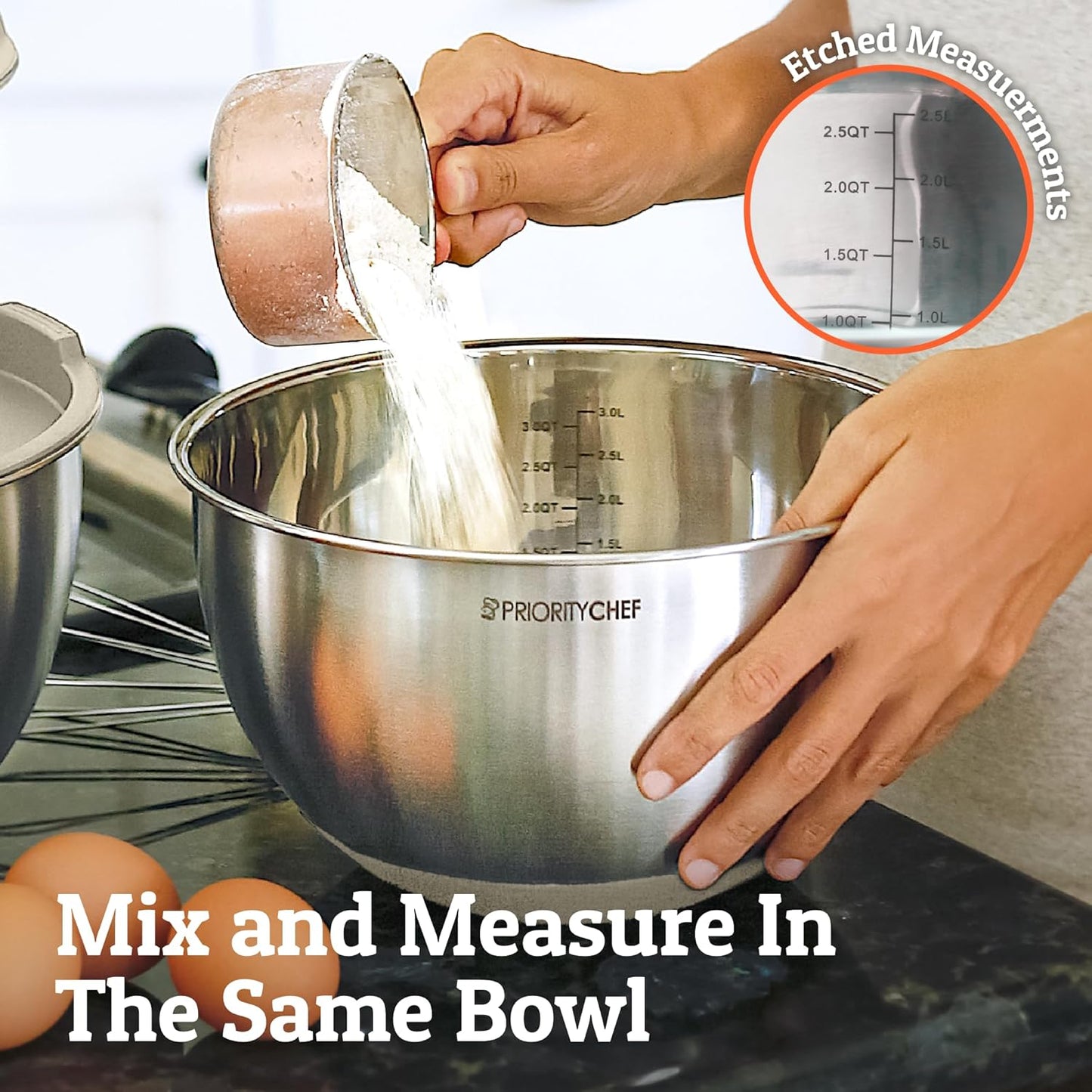 Priority Chef Premium Mixing Bowls With Airtight Lids Set, Thicker Stainless Steel Mixing Bowl Set, Large Prep Metal Bowls with Lids, Nesting Bowls for Kitchen, 1.5/2/3/4/5 Qrt, Khaki