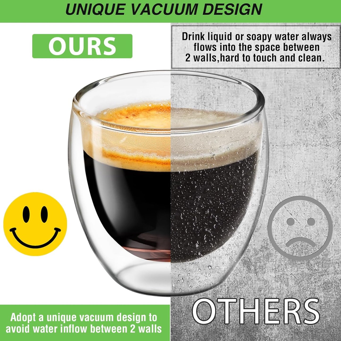 Espresso Cups Set of 2, 3 OZ Expresso Shots Glass Cup, Double Walled Glass Coffee Mugs, Espresso Machine Accessories,Insulated Clear Espresso Shot Glasses Cups,Water Won't Enter Between Double Walls