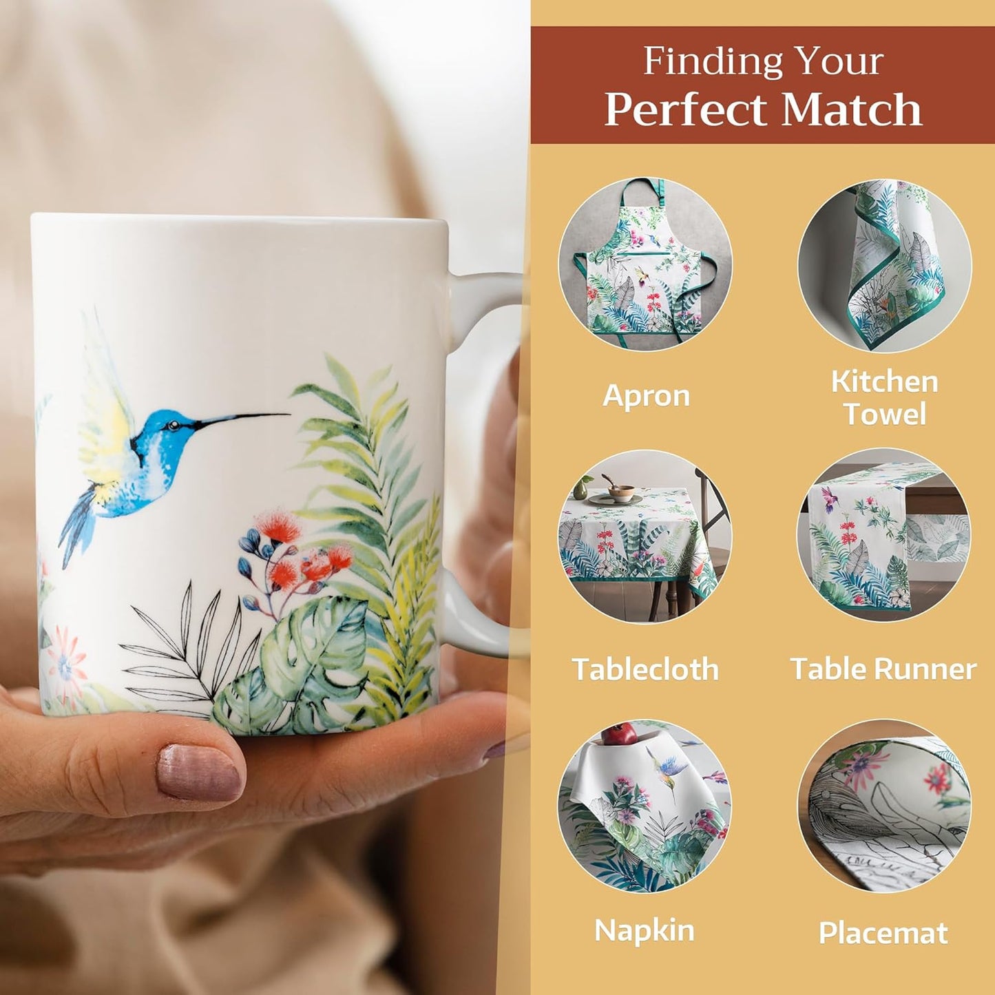 Maison d' Hermine Coffee Mug with Handles Fine Bone China Mugs Pack of One Tea Cups for Hot Beverages Cappuccino Latte Home Restaurant Office Perfect for Gift (Tropiques - Hummingbird, 15 Ounce)