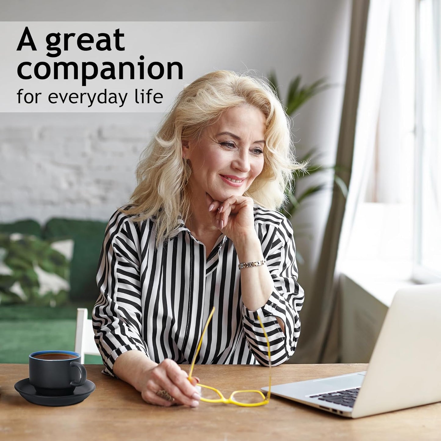 MIAMIO - 2.5 oz Espresso Cup Set with Saucers Coffee Mug Set of 6 - Ceramic Coffee Mug Stackable Espresso Mug with Stand for Coffee Drinks, Latte, Cafe Mocha - Le Papillon Collection (Blue)