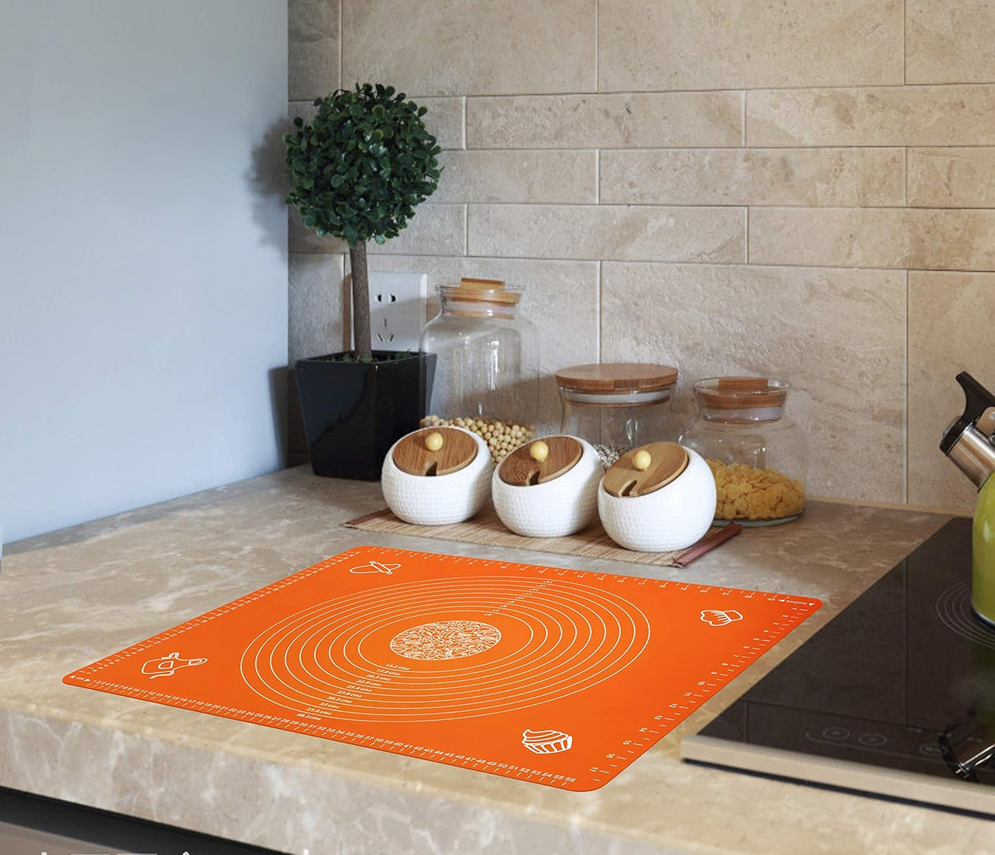 Silicone Baking Mat for Rolling Pastry Dough with Measurements, 25.6 x 17.7 BPA Free Non stick and Non Slip Orange Table Sheet Baking Supplies for Bake Pizza Cake