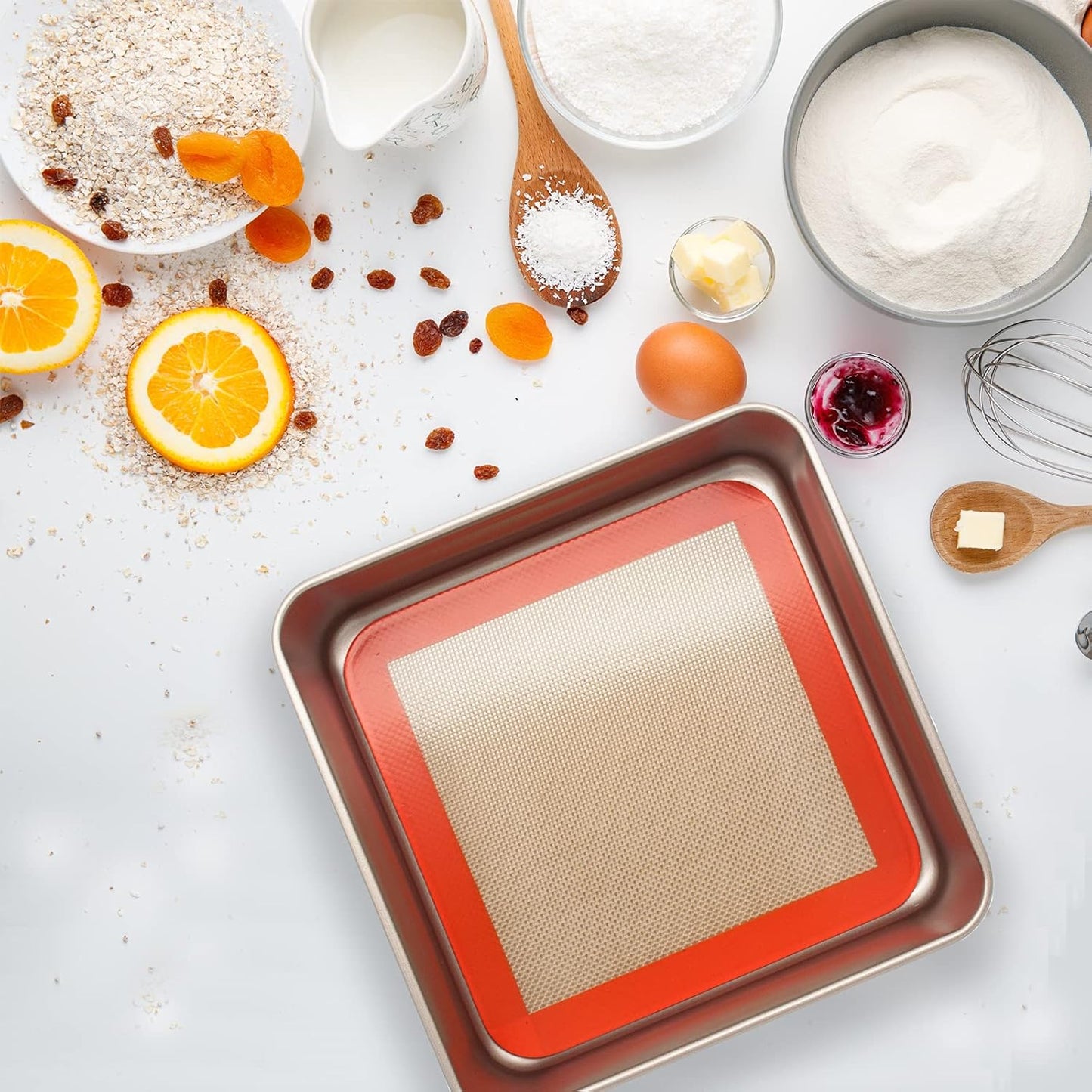 Silicone Baking Mats for 8 inch Square Cake Pan, Non-stick Reusable Cookie Sheet Liner for Baking Pan, Professional Food Grade Oven Liner Sheets Mats for Bread/Toast/Pastry/Cookie/Pie/Pizza 2 PCS 8x8