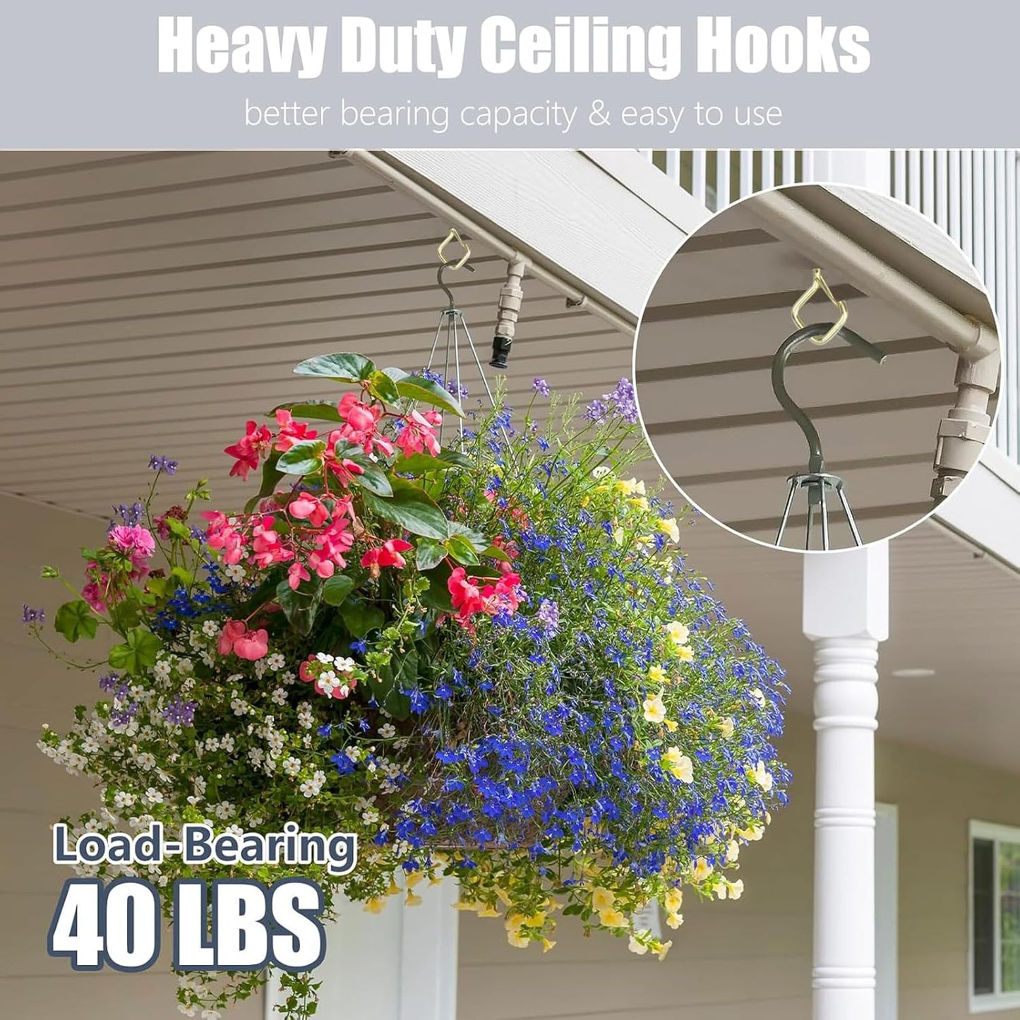 10 PCS Eye Screw Hooks for Hanging Heavy Duty with Safety Buckle.Metal Ceiling Hooks for Hanging Plants,Cup,Wind Chime,Bird Feeders,christmas String Lights at Indoor&Outdoor,2.36 Inch(No Drill Bit)