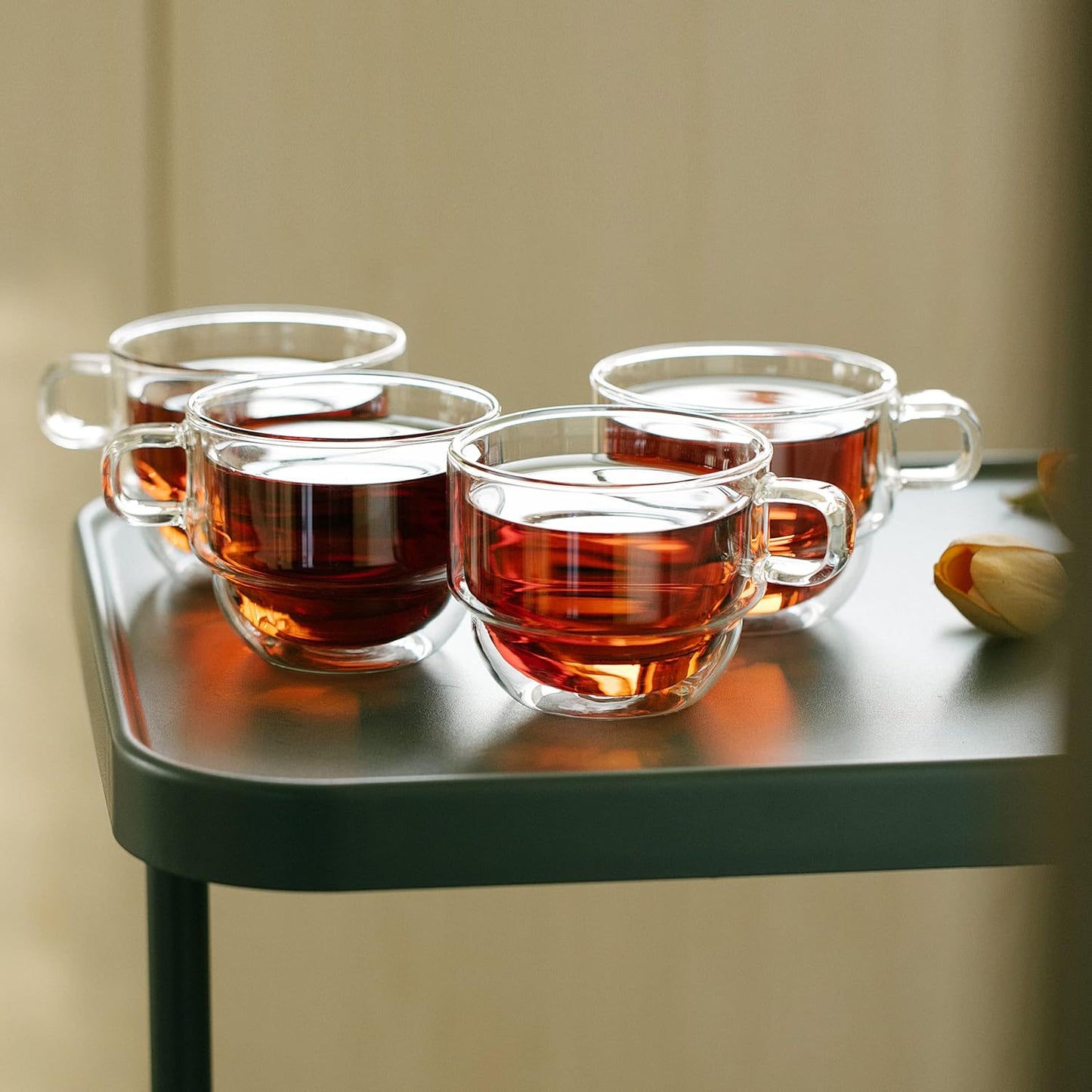 BTaT- Stackable Insulated Coffee Mugs, 4 Pack, 8 oz(240 ml), Stackable Glass Mugs, Double Wall Glass Coffee Cups, Tea Cups