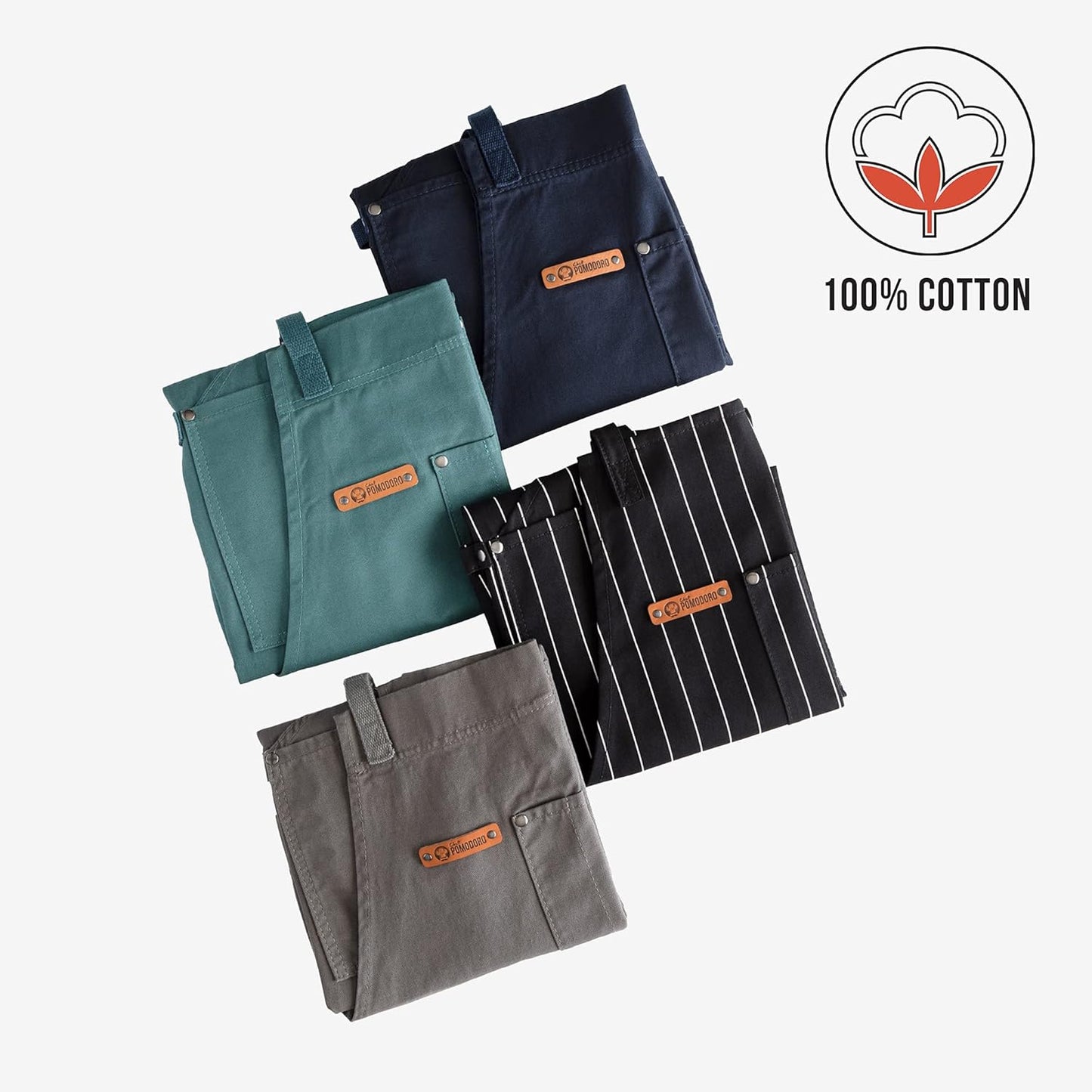 Chef Pomodoro Chef Apron for Men and Women - Kitchen Apron with Pockets & Adjustable Neck Straps - Cooking Apron 100% Cotton