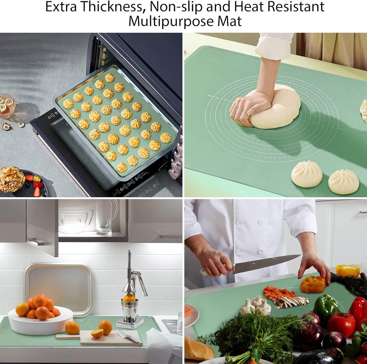 24"X16" Silicone Baking Mat Extra Large Non-stick Pastry Mat with High Edge, Dough Rolling Board for Pastry, Macarons, Pies, Bread, Cookies, Pizza, Fondant, Pasta, Food Grade Silicone Baking Supplies