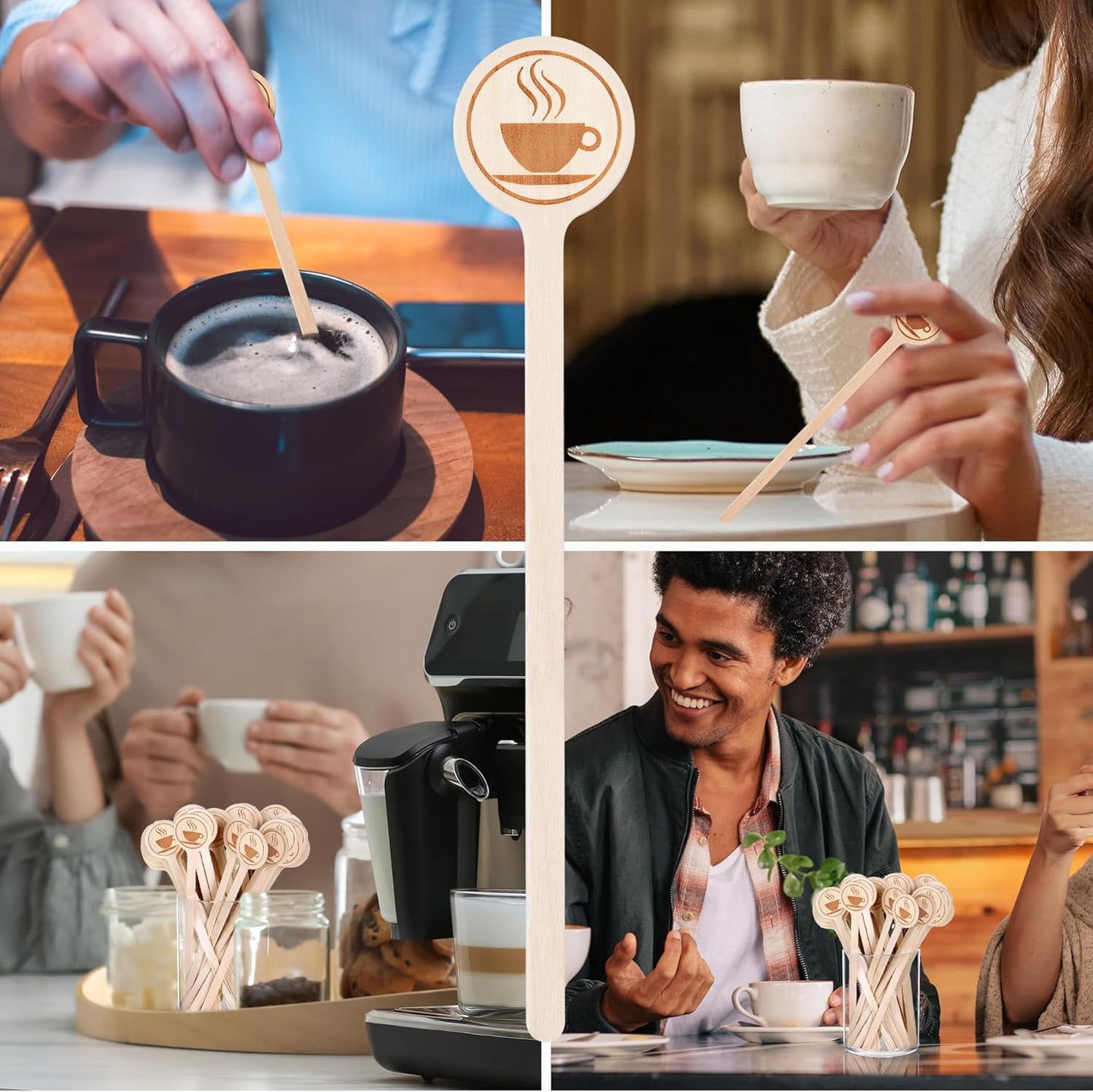 100Pcs Coffee Stirrers-5.9 Inch Natural Wooden Stir Sticks with Round Ends, Disposable Biodegradable Cafe Grade Coffee Stir Sticks Wood Beverage Mixer for Coffee Cocktails Milk Tea