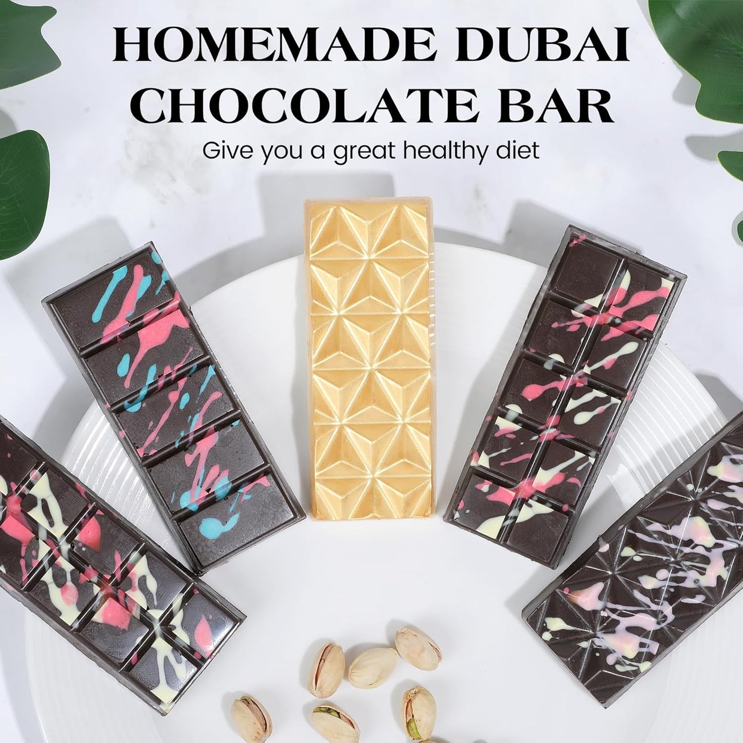 1 Pc Chocolate Bar Mold Deep Dubai Stuffed Silicone Molds for Filling Knafeh Pistachio Chocolate Bar and Wax Melts Rectangle Thick Candy Bar Molds Break Apart (Pyramid)