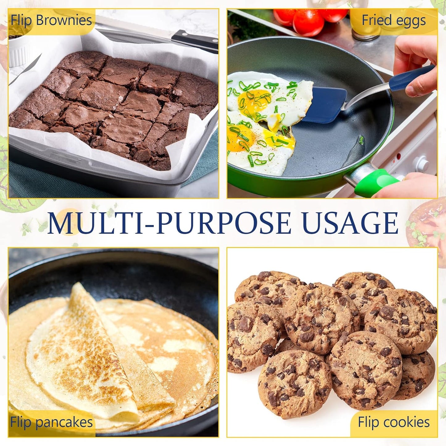 Silicone Cookie Spatula Turner 2 Pack Mini Brownie Spatula Flexible Kitchen Small Silicone Turner for Nonstick Cookware Heat Resistant No Scratch Flipper for Egg Pancake(Gray, Blue)