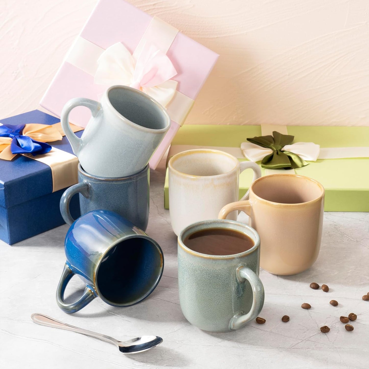 bestone Coffee Mugs Set of 6,12 oz Coffee Mugs, Ceramic Mugs with Handles,Cups Microwave & Dishwasher safe,Vibrant Colors