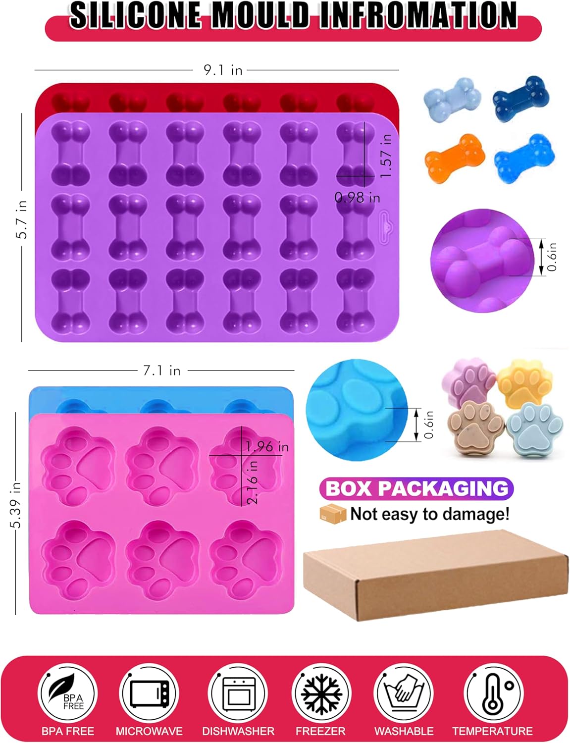 Homemade Silicone Dog Treat Molds - Dog Treat Cookie Cutters - Dog Treat Recipes Card, Food Grade Silicone Molds for Candy and Dog Ice Cubs - Set of 15