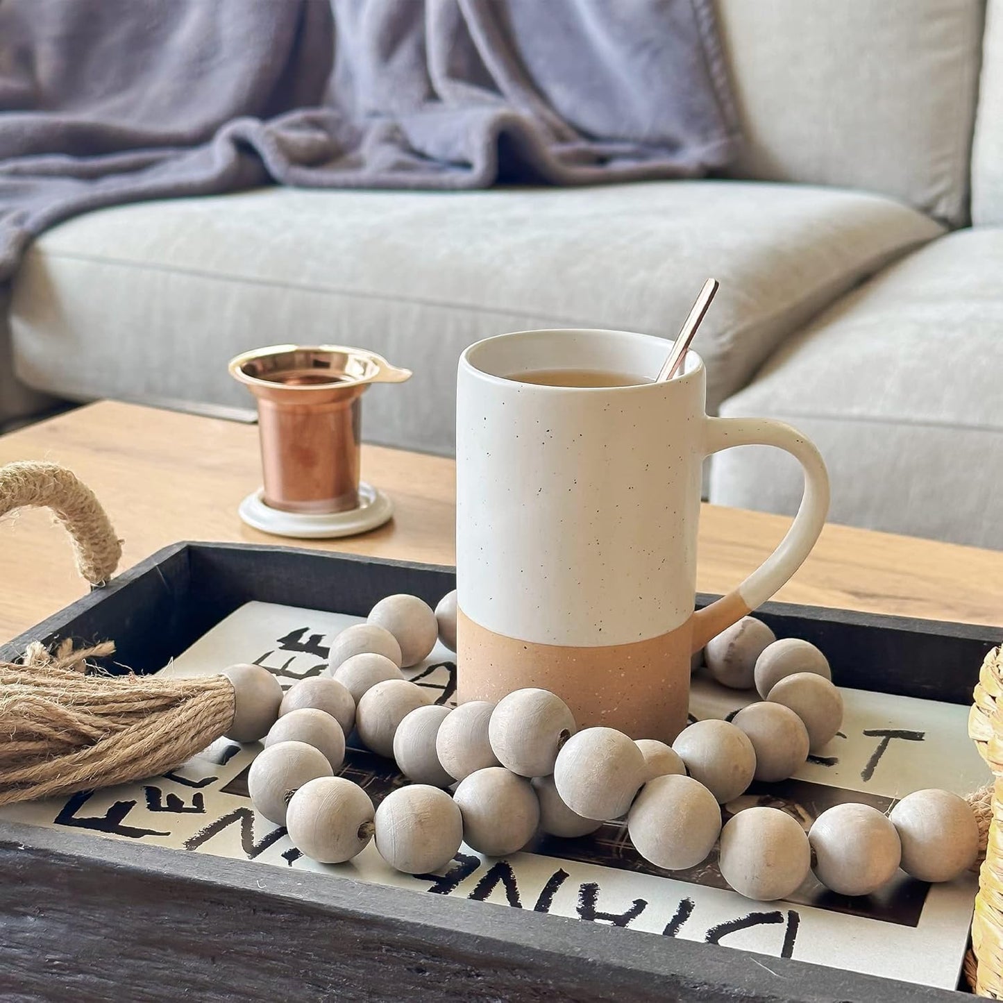 Mora 12oz Ceramic Tea Cup with Infuser, Spoon, Lid - Microwave & Dishwasher Safe