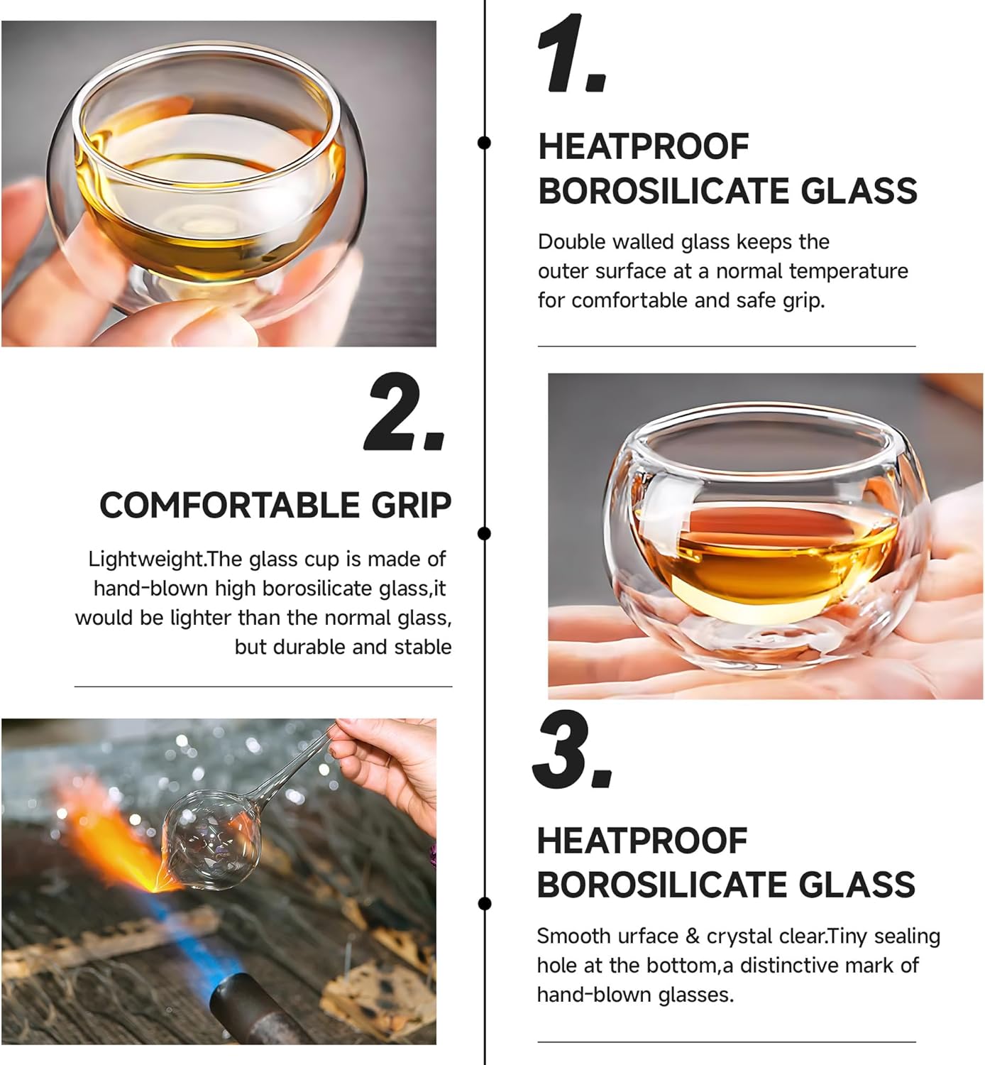 4 Pack Double Walled Glass Teacups Insulated Glasses - (4oz / 120ml) Heatproof Borosilicate Tea Cup, Mini Espresso Cups Gift Box