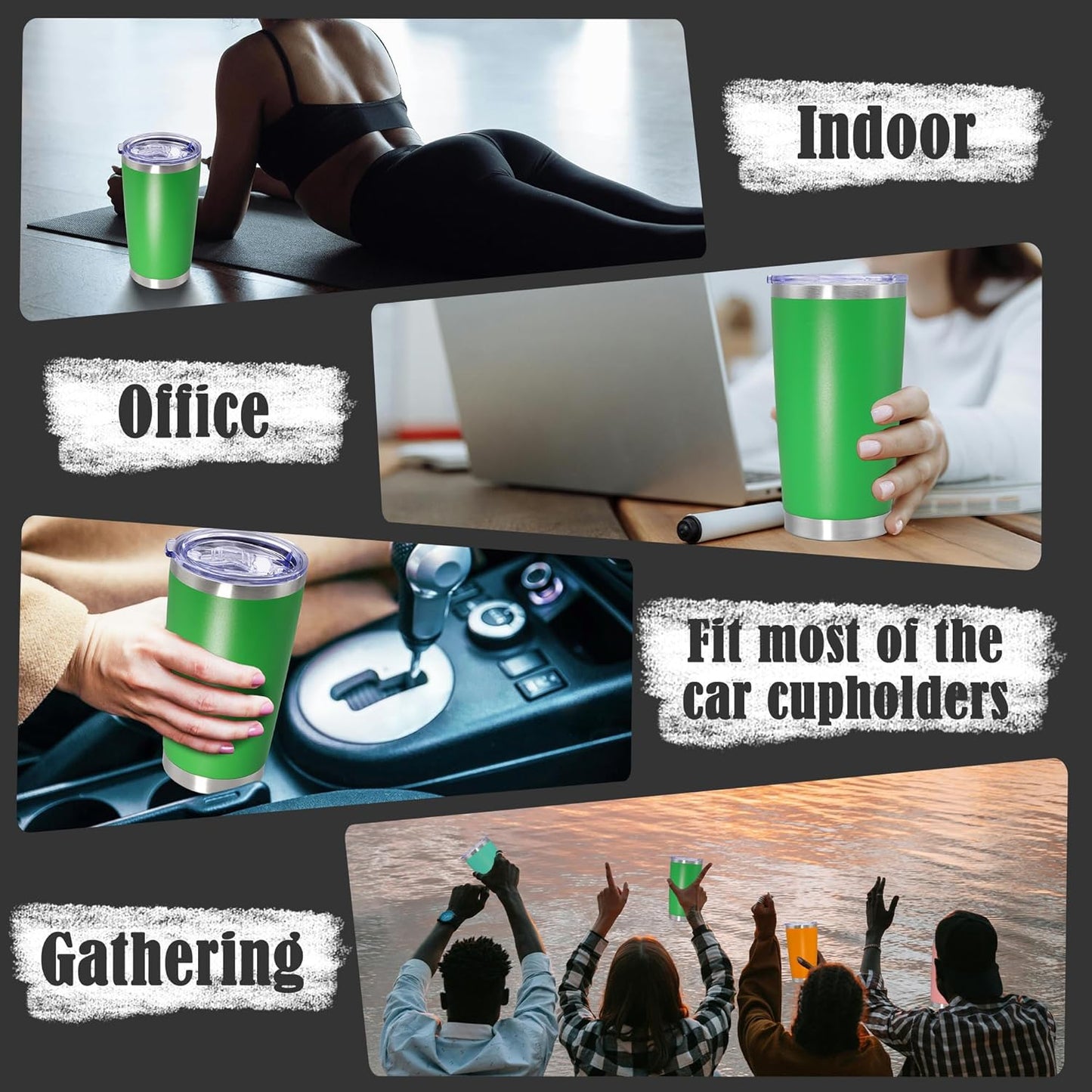 20 oz Tumbler Coffee Tavel Tumblers Bulk with Lid Stainless Steel Double Wall Vacuum Insulated Mug Powder Coated Cups fit Car Cupholder for Hot and Cold - Green, 4Pack