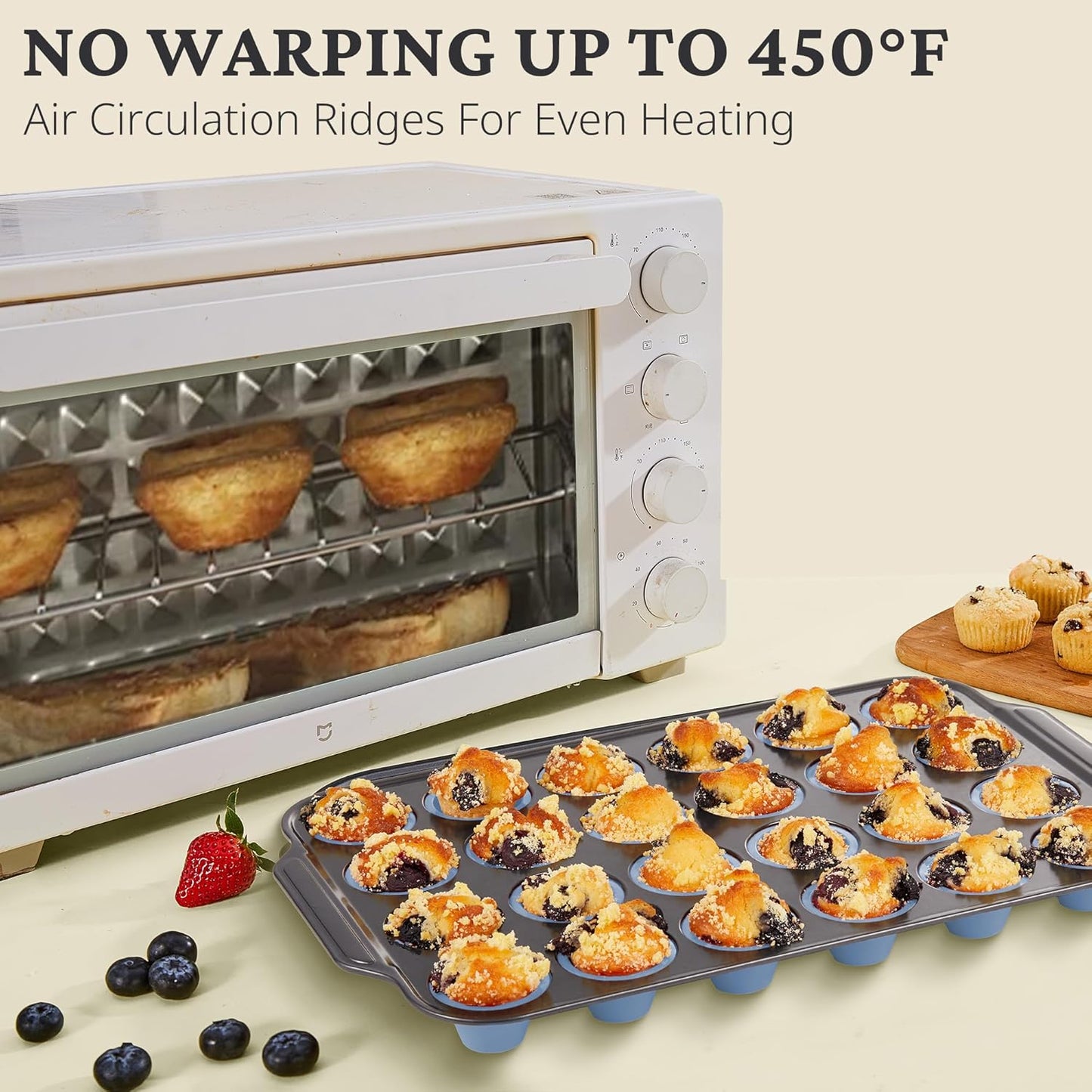 BRONYPRO Silicone Mini Muffin Pan with Metal Frame, Egg Bite Molds for Baking,Cupcake Pan 24 Regular Size, Mini Muffin Tin Easy to Pop Nonstick Non Toxic Bakeware for Oven,Blue