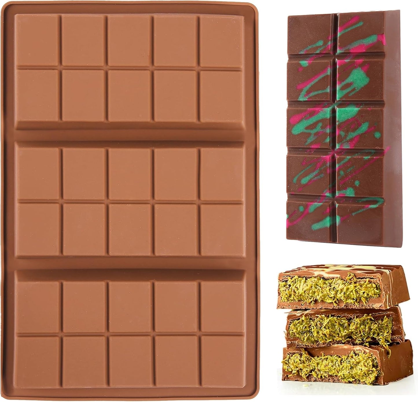 1 Inch Deep Chocolate Bar Mold, 3 Cavity Large Dubai Chocolate Molds, Thick Candy Bar Mould for Filling(1 Pack)