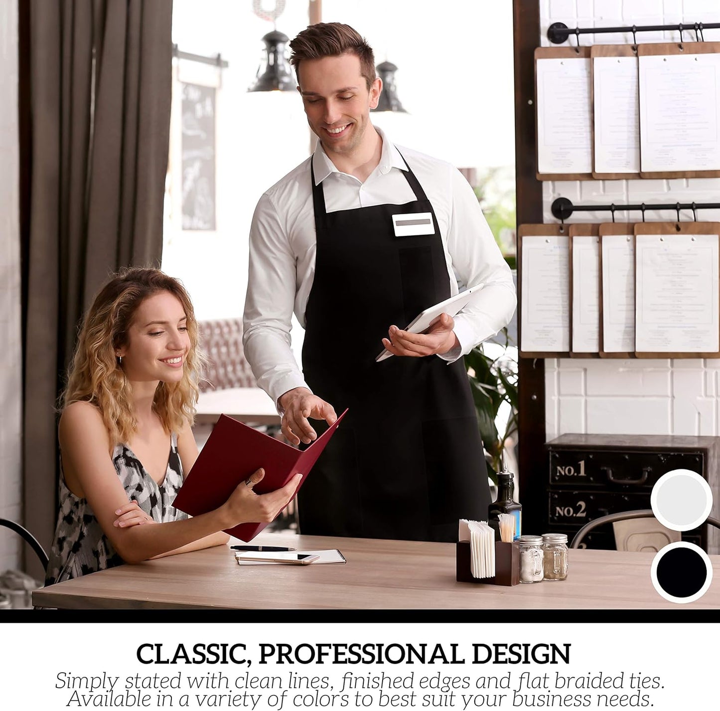 GREEN LIFESTYLE 12 Pack Chef Apron with Pockets – Grilling Aprons for Men, Waterproof Cooking Apron for BBQ, Work or Restaurant Use, Kitchen Aprons for Women with Pockets – White