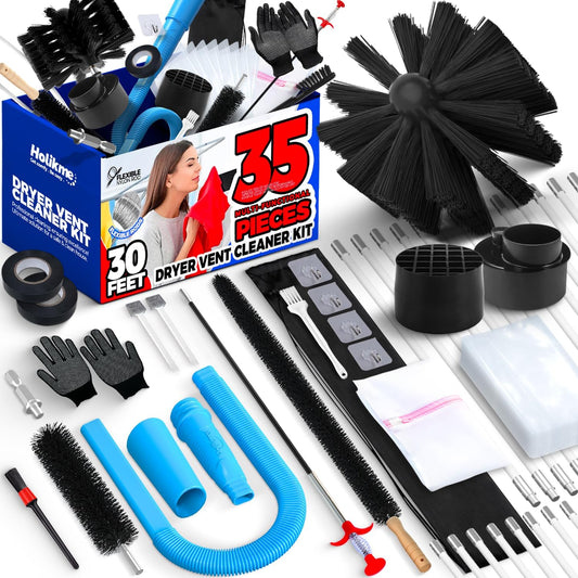 Holikme Dryer Vent Cleaner Kit, Include 30Feet Dryer Vent Cleaning Brush, Dryer Lint Vacuum Attachment, Lint Brush & Dryer Adapters, Blue