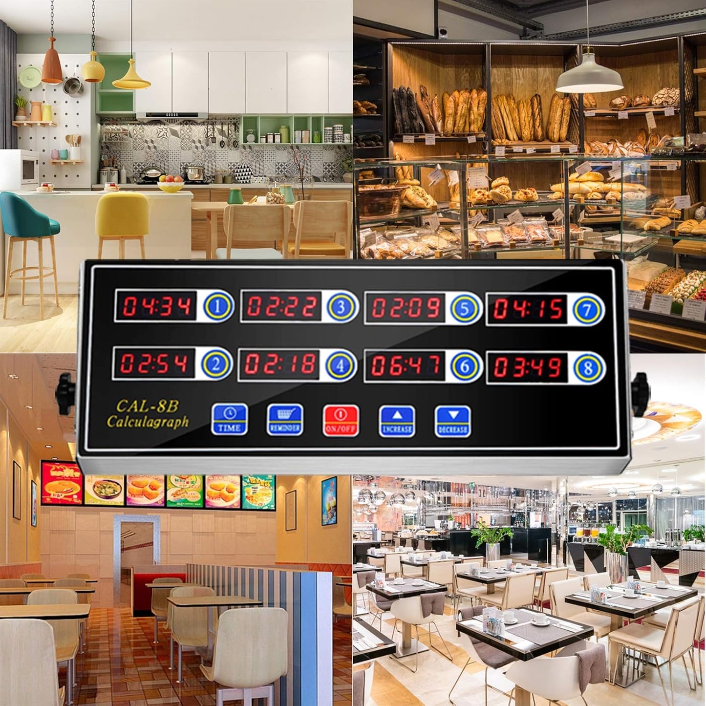 Kitchen Timers for Cooking, 8 Channel, Commercial Grade, Stainless Steel, LED Digital, Loud Alarm,