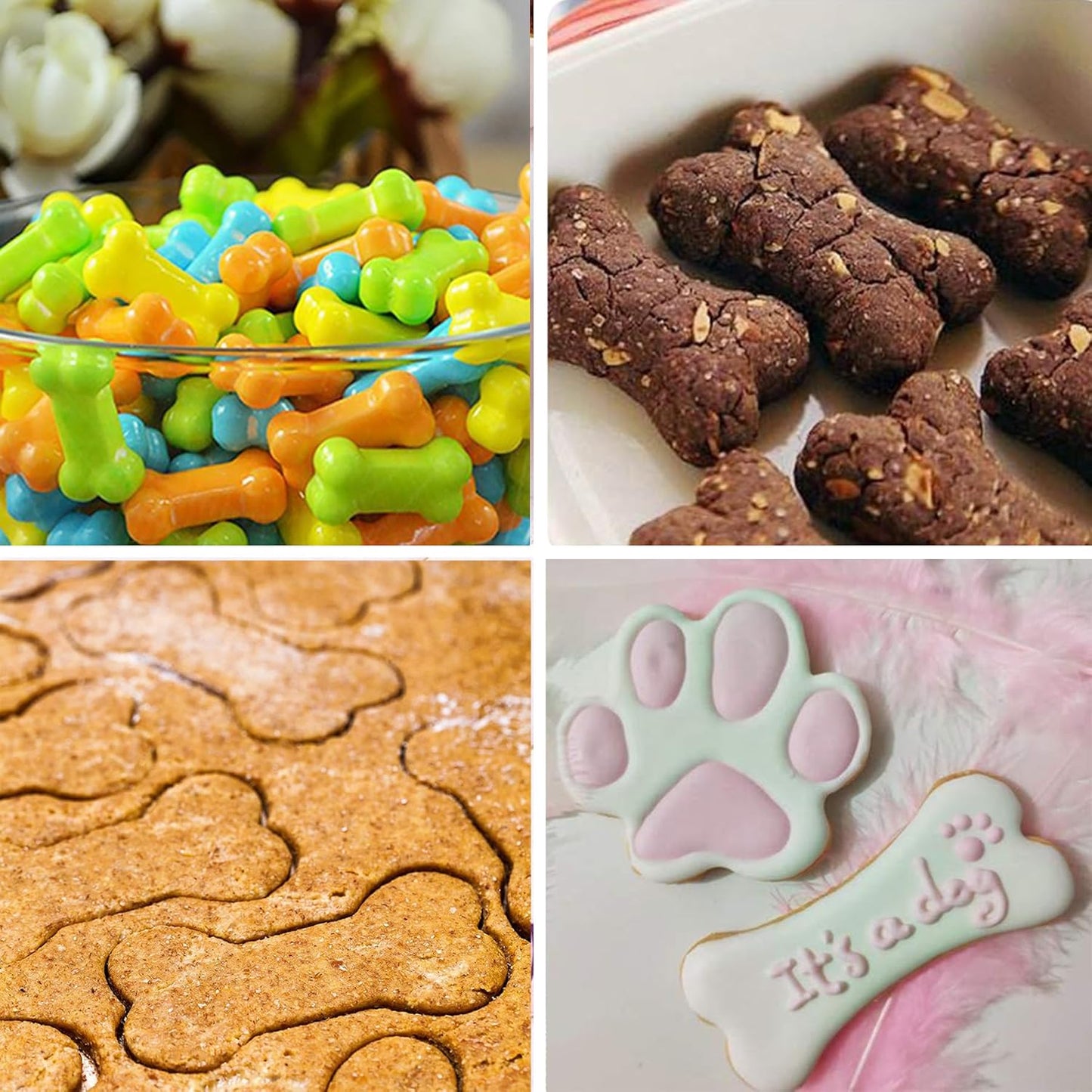 Dog Treat Molds, Dog Paw and Bone Shaped Silicone Molds,3 Packs Stainless Steel Cookie Cutter,for Chocolate, Candy, Jelly, Ice Cube, Dog Treats - Set of 11