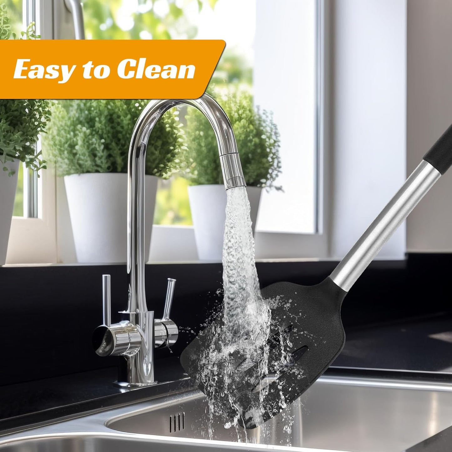 Kitchen Utensils Set of 4 Pack,Silicone Cooking Utensils Set for Nonstick Cookware,Perfect for Baking and Mixing,Spatula Set BPA Free,Dishwasher Safe,Black