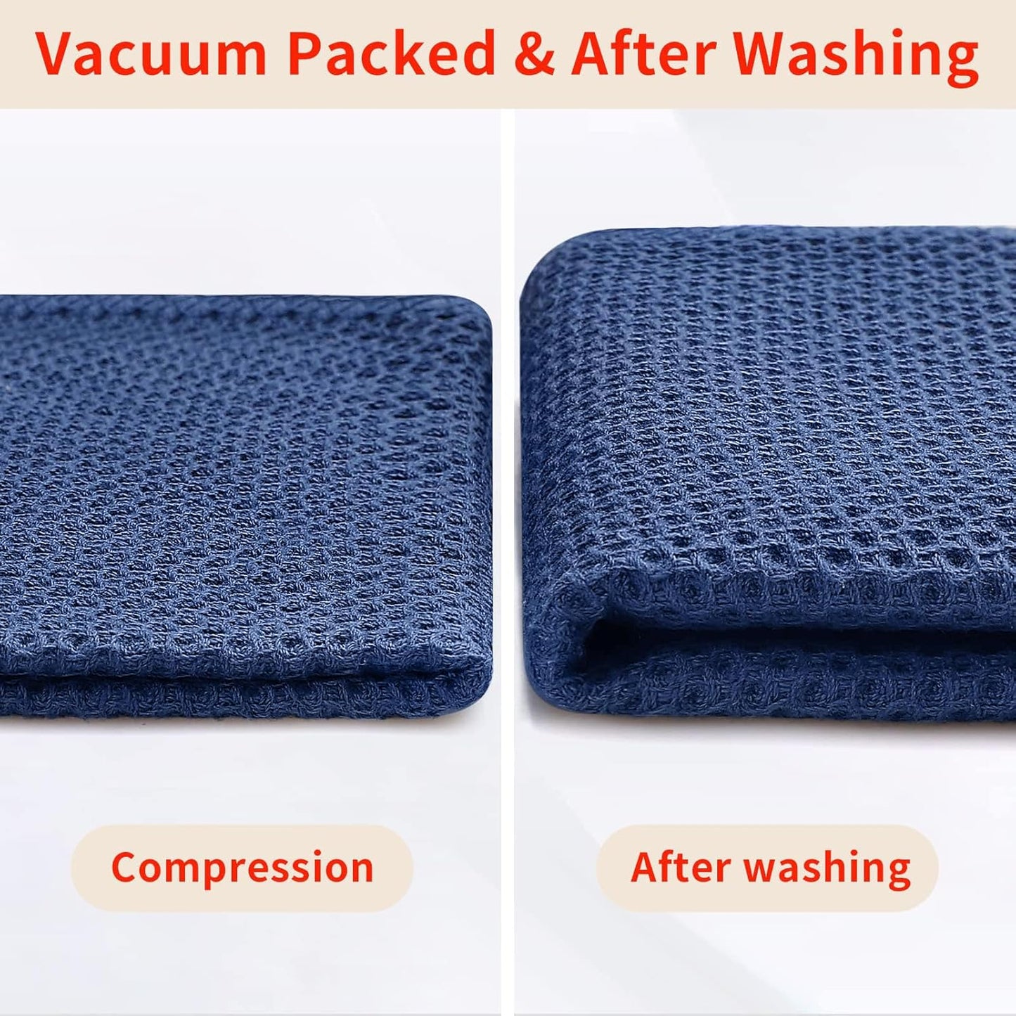 Homaxy 100% Cotton Waffle Weave Kitchen Dish Cloths, Ultra Soft Absorbent Quick Drying Dish Towels, 12 x 12 Inches, 8-Pack, Navy Blue