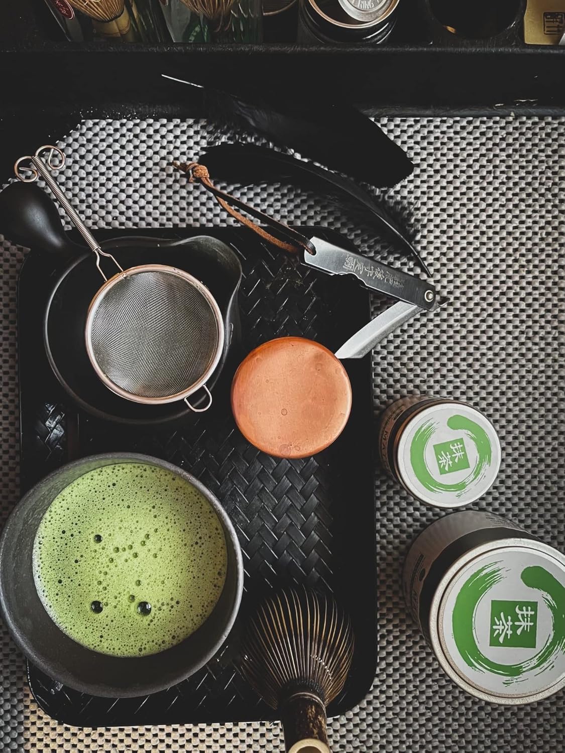 Matcha Kari Dr. Weil Complete Tea Set - Black - Japanese Ceremonial Organic Matcha with Whisk and Holder, Ceramic Bowl, Sifter, and Scoop
