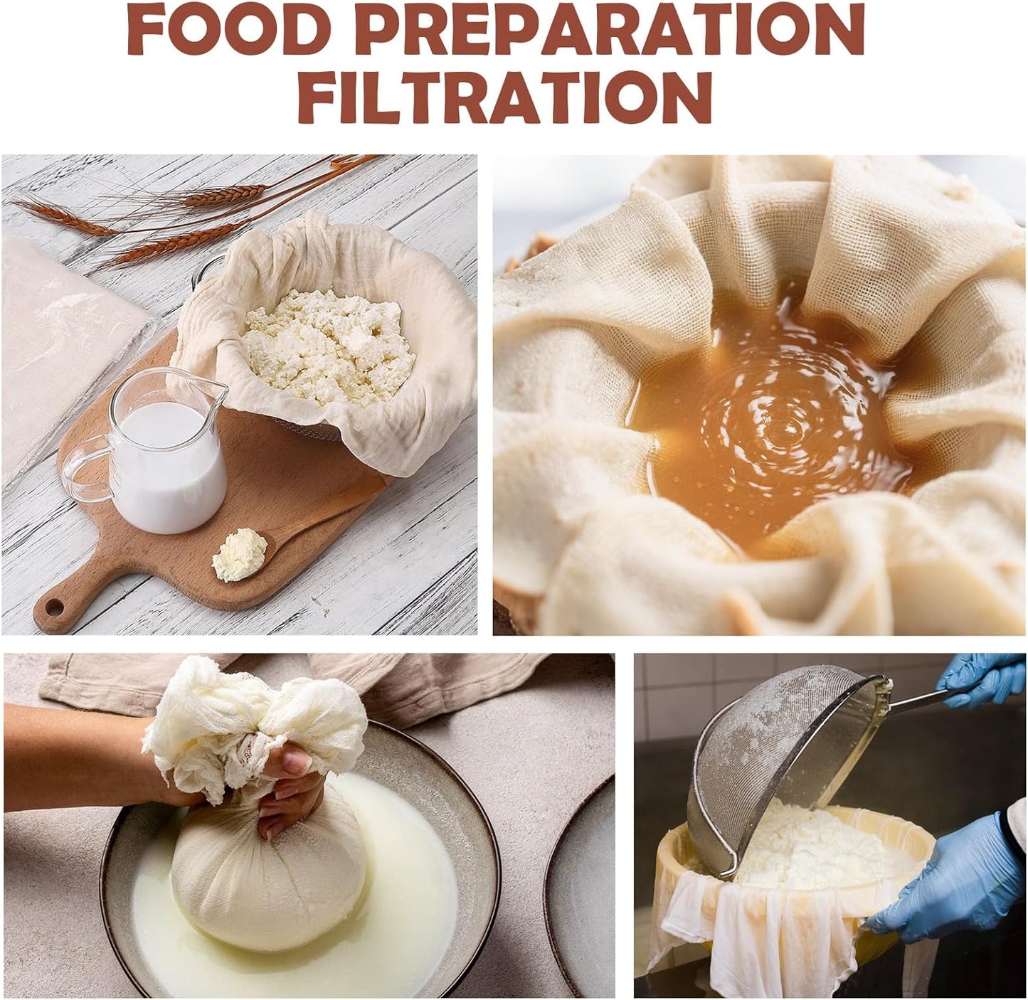 3Pcs Reusable Cheesecloth for Straining 20x20 Inch,100 Grade Cheese Cloths Hemmed Edges, 100% Unbleached Cotton Cheese Cloth,Ultra-Dense Cloth Strainer for Yogurt/Nut Milk/Baking Making 56x42 Weave