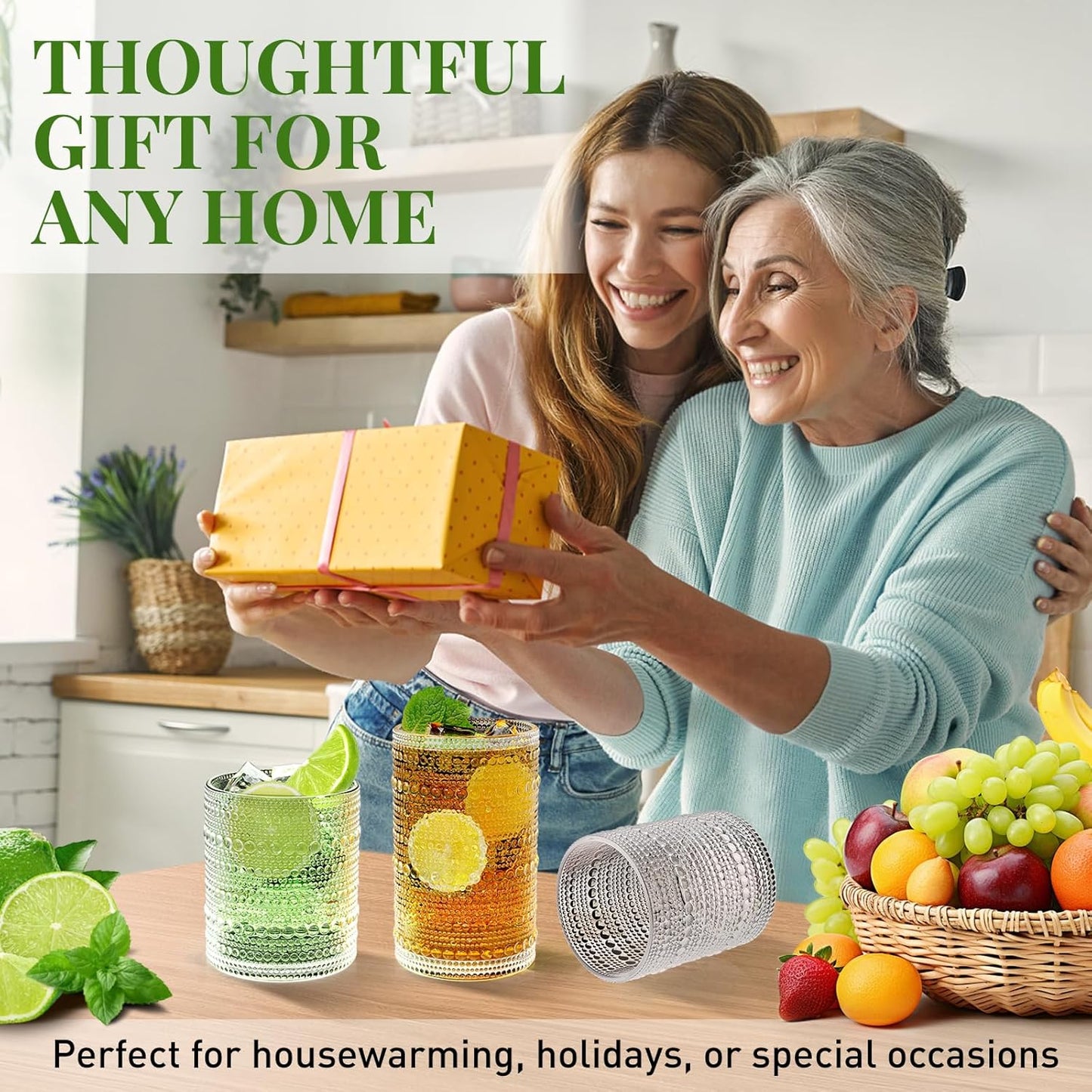 Vintage Hobnail Drinking Glasses Set of 12, 12 oz Highball Glasses & 10 oz Cocktail Glasses, Embossed Glass Cups, Clear Water Glasses Kitchen Bar Glassware Set for Beer, Juice, Cocktail, Whiskey