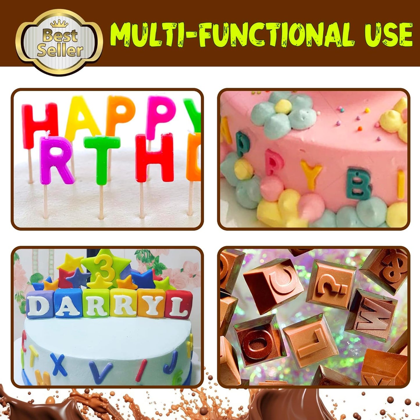 Silicone Letter Mold Chocolate Molds - Non-Stick Letter Chocolate Mold, Made of Food Grade Silicon, Perfect for Cake Decoration, Candy, Chocolate, Birthday Party - 4 Pack