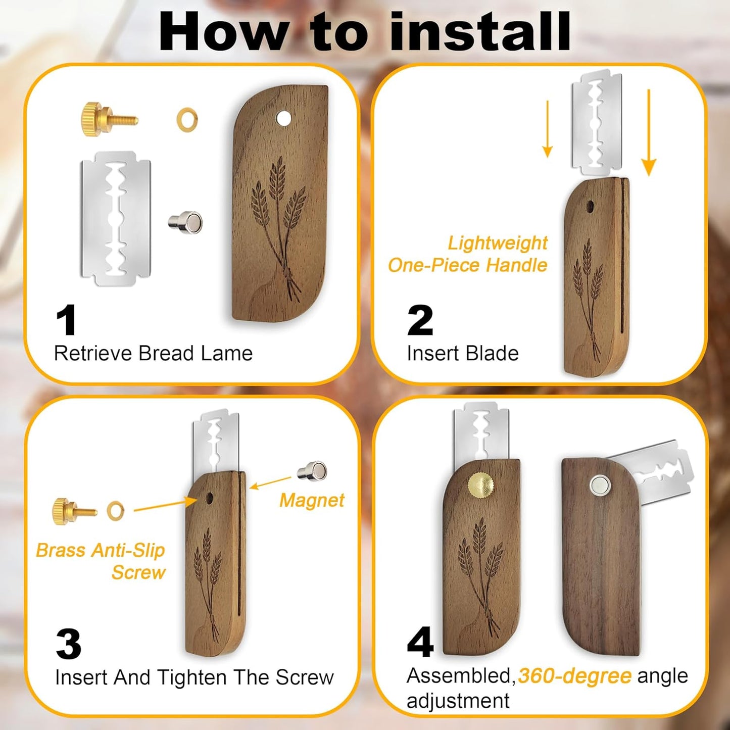 Magnetic Bread Lame Sourdough Scoring Tool Easy Scoring Knife for Bread Baking Scorer Cutter for Homemade Slashing with 10 Razor Blades - Storage Bag Included - Ergonomic Handle - Black Walnut