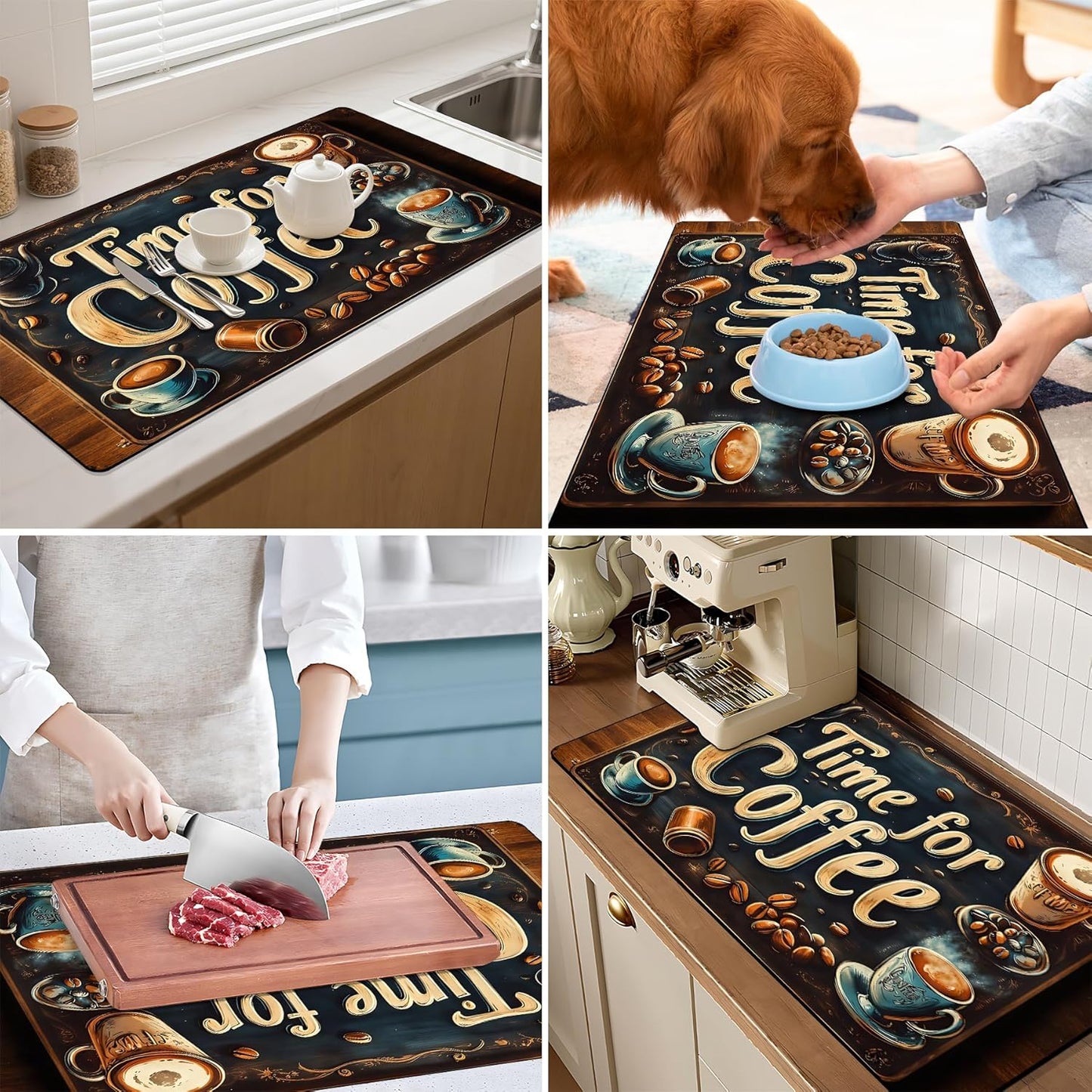 17"x 32" Coffee Bar Mat, Coffee Time Absorbent Dish Drying Mat Cuttable Hide Stain Draining Table Pad for Kitchen Counter, Coffee Bar Accessories