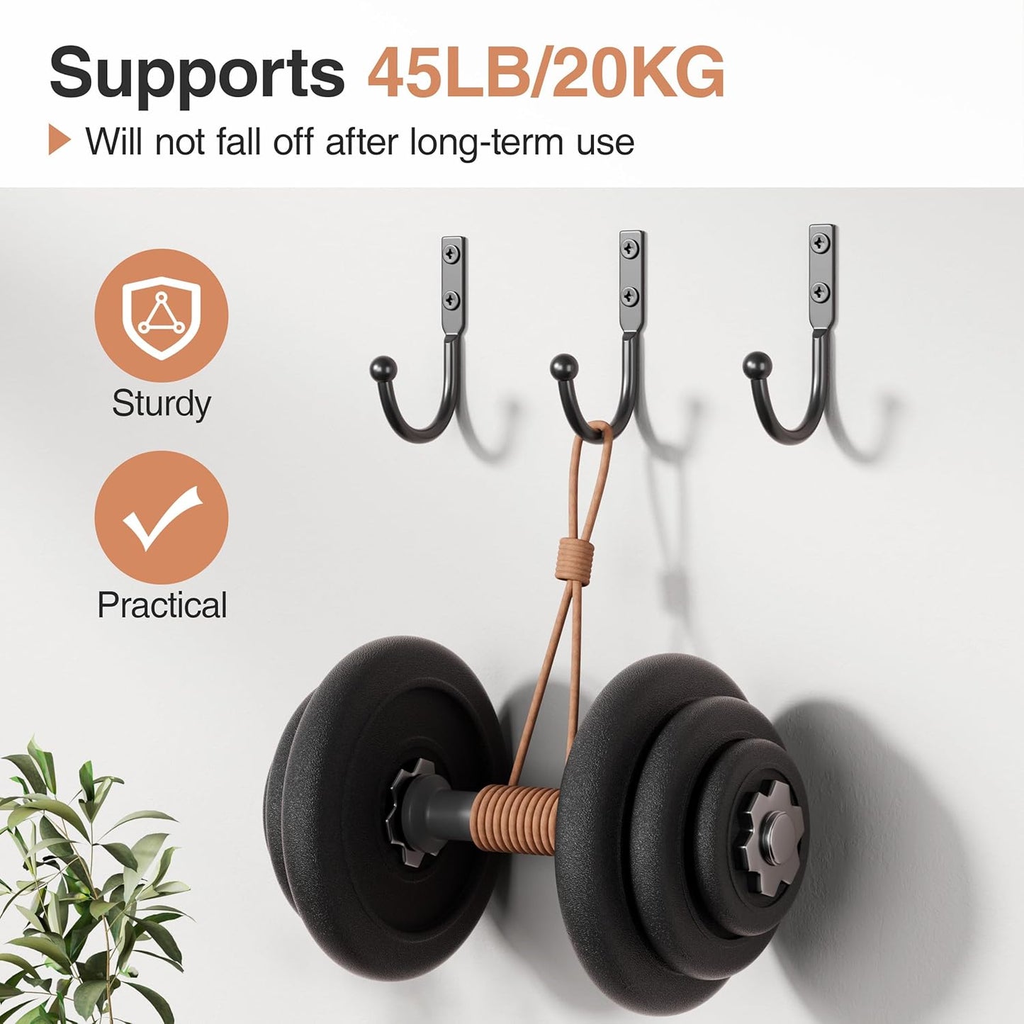 10 Pack Wall Hooks,Metal Hooks Hold up to 45 Lbs,Hooks Wall Mount for Hanging Towel/Coat/Bag/Keys/Cups,Ideal for Bathroom,Outdoor,Closet,Kitchen,Garage,Black