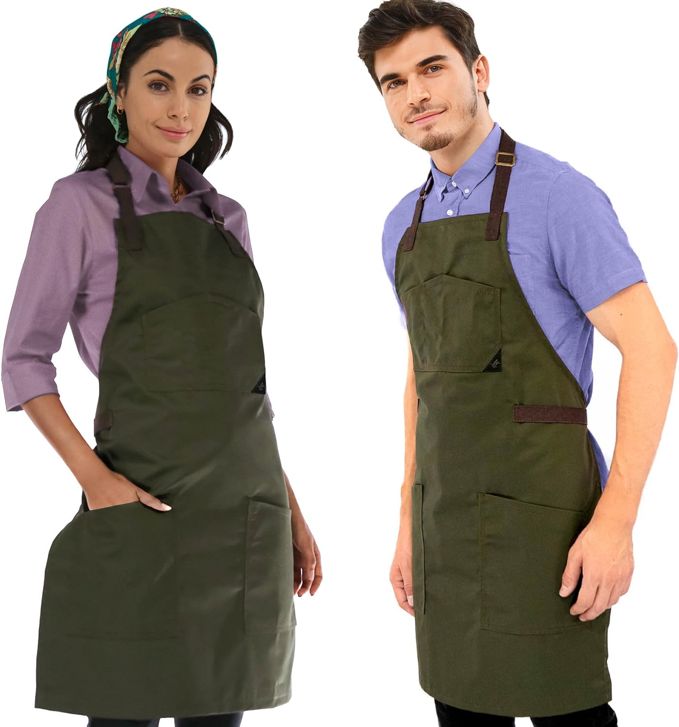 Under NY Sky Chef Apron – Professional Green Twill – Cotton Straps - Smart Pockets - Adjustable for Men and Women – Pro Chef, Cook, Kitchen, Baker, Barista, Bartender, Server Aprons