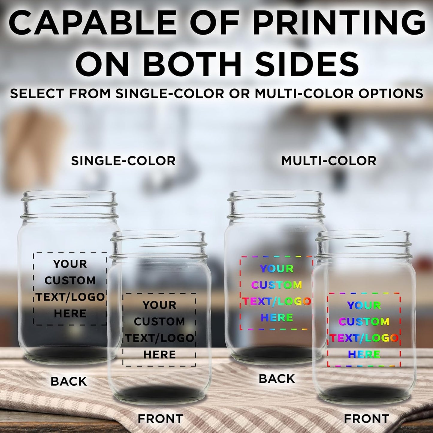 DISCOUNT PROMOS Custom Decorating Mason Jars 12 oz. Set of 100, Personalized Bulk Pack - Glass Jars for Overnight Oats, Candies, Fruits, Pickles, Spices, Beverages - Black