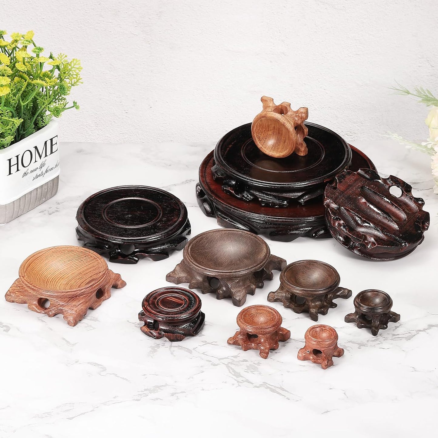 MECCANIXITY Wooden Display Stand Base Stand Holders 110mm/4.33 inch Diameter Black for Vase Bonsai Stone Furniture Stable Home Decoration Pack of 2