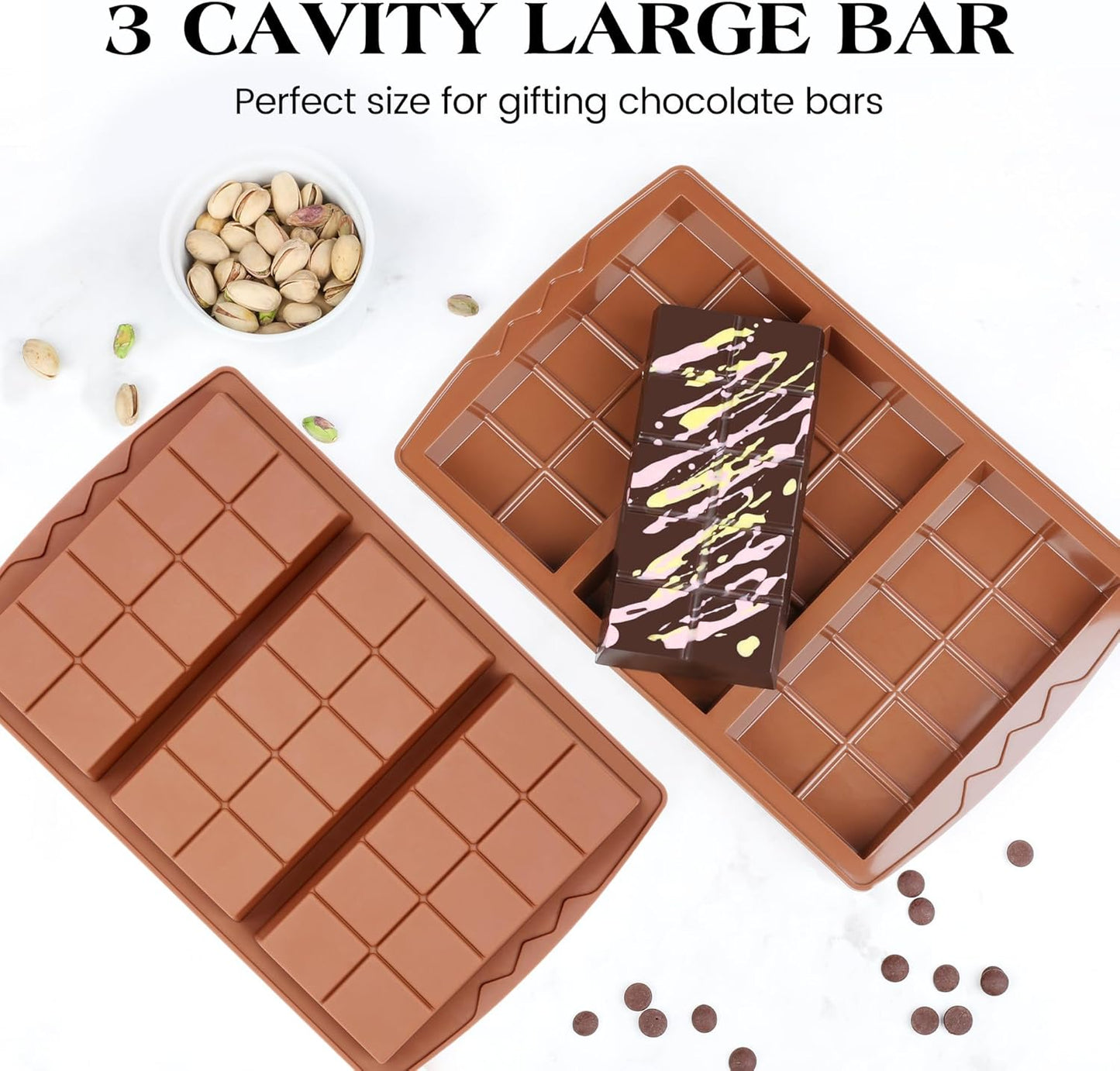 1 Pc Chocolate Bar Mold Deep Large Chocolate Molds Silicone Break Apart Thick Silicone Molds for Candy Bar, With 100 Pcs Bags and 1 Pc Scraper Set (10 Snap)