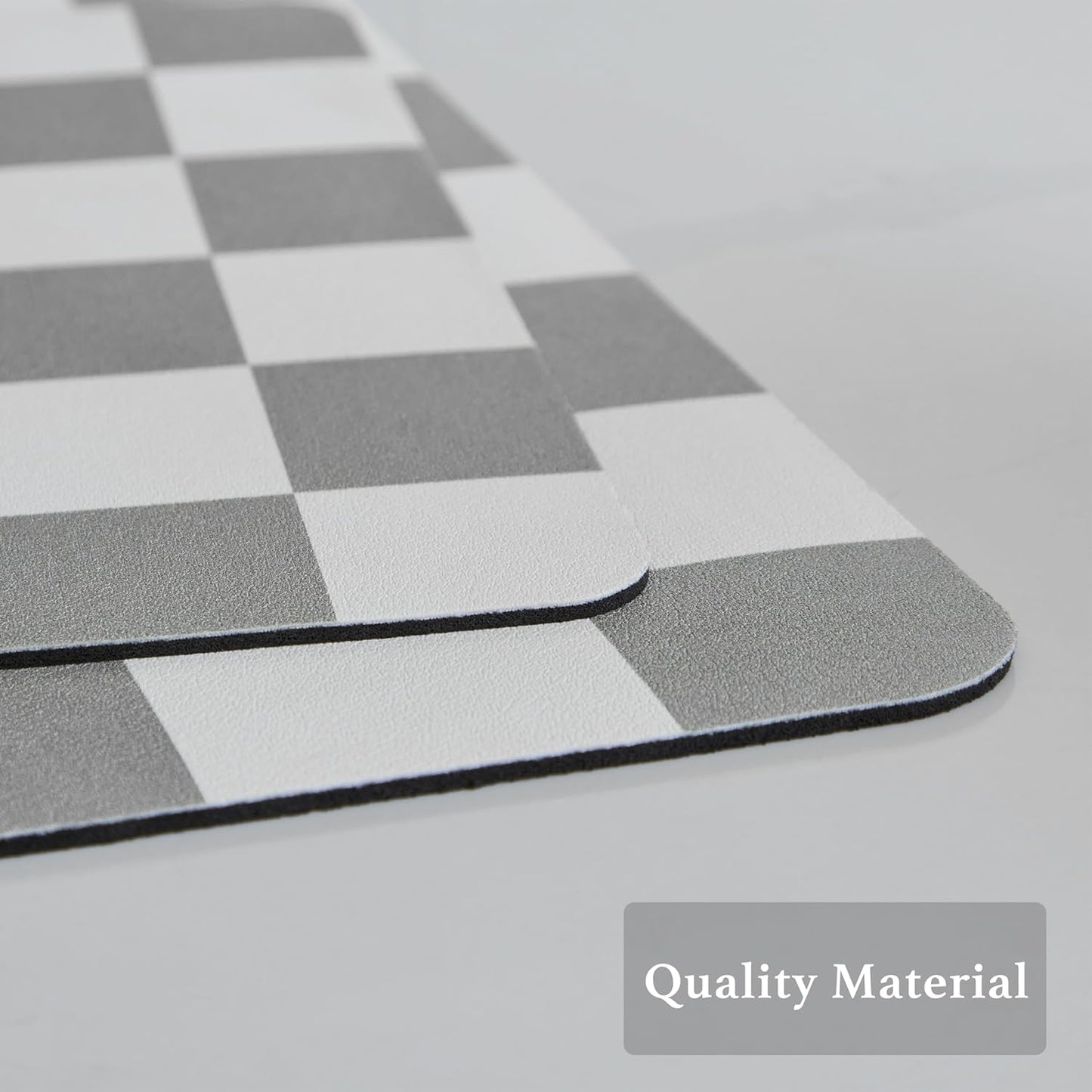 Checkered Dish Drying Mat for Kitchen Counter, Coffee Bar Station Accessories, Retro Cute Aesthetic Modern Absorbent Drainer Mat Kitchen Drying Mat Easy Clean, Grey 12" x 19"
